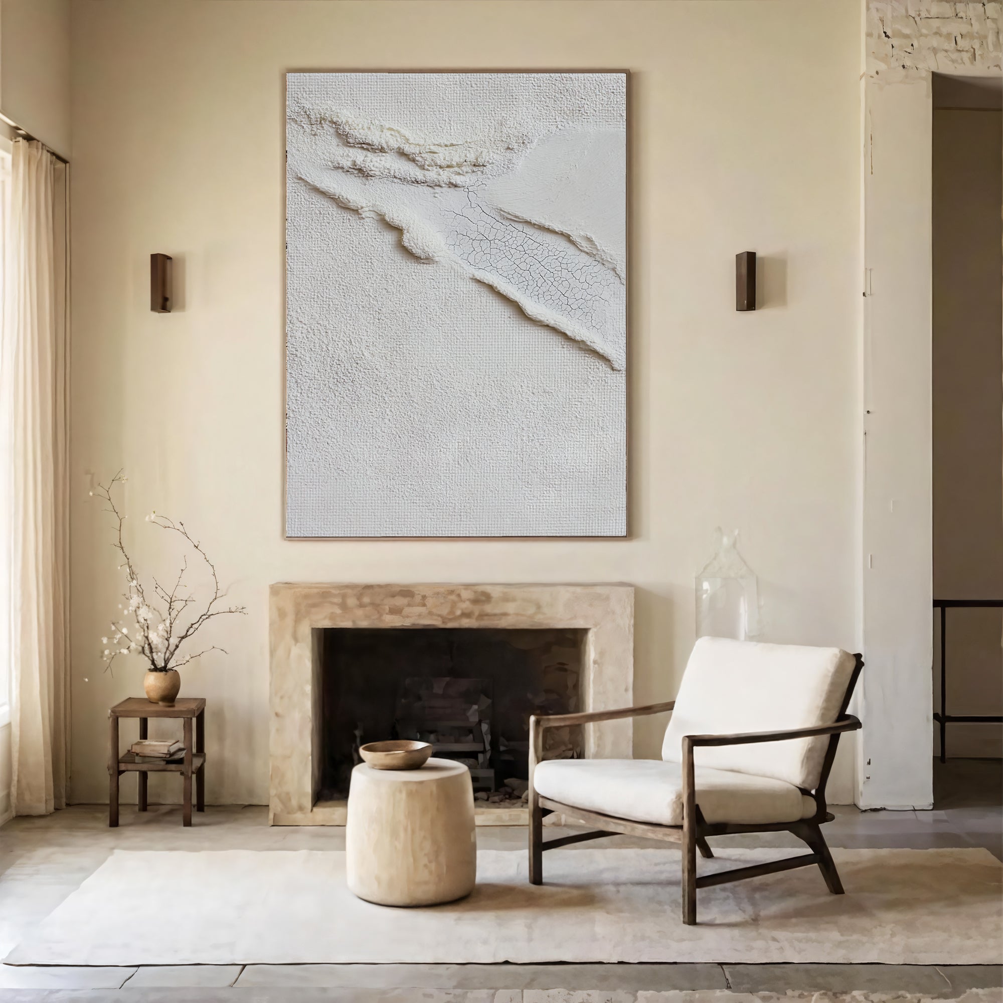 Textured White Fissures | Ivory Hues