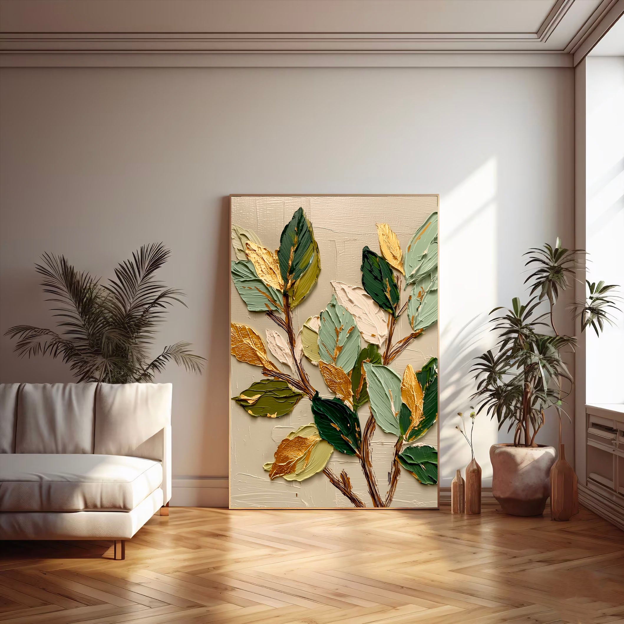 Textured Gilded Foliage | Green Gold