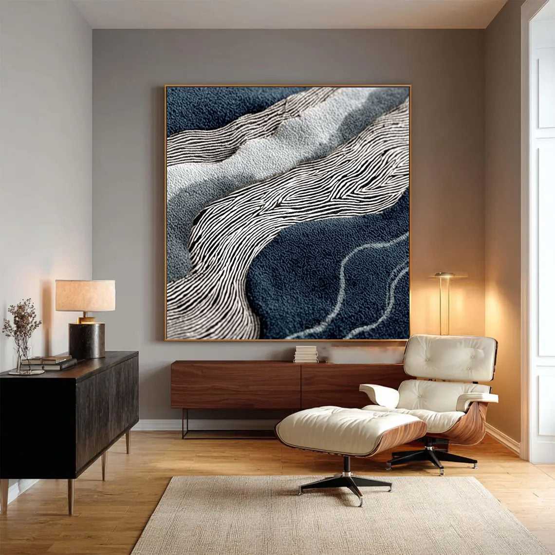 Textured Wave Contours | Navy White