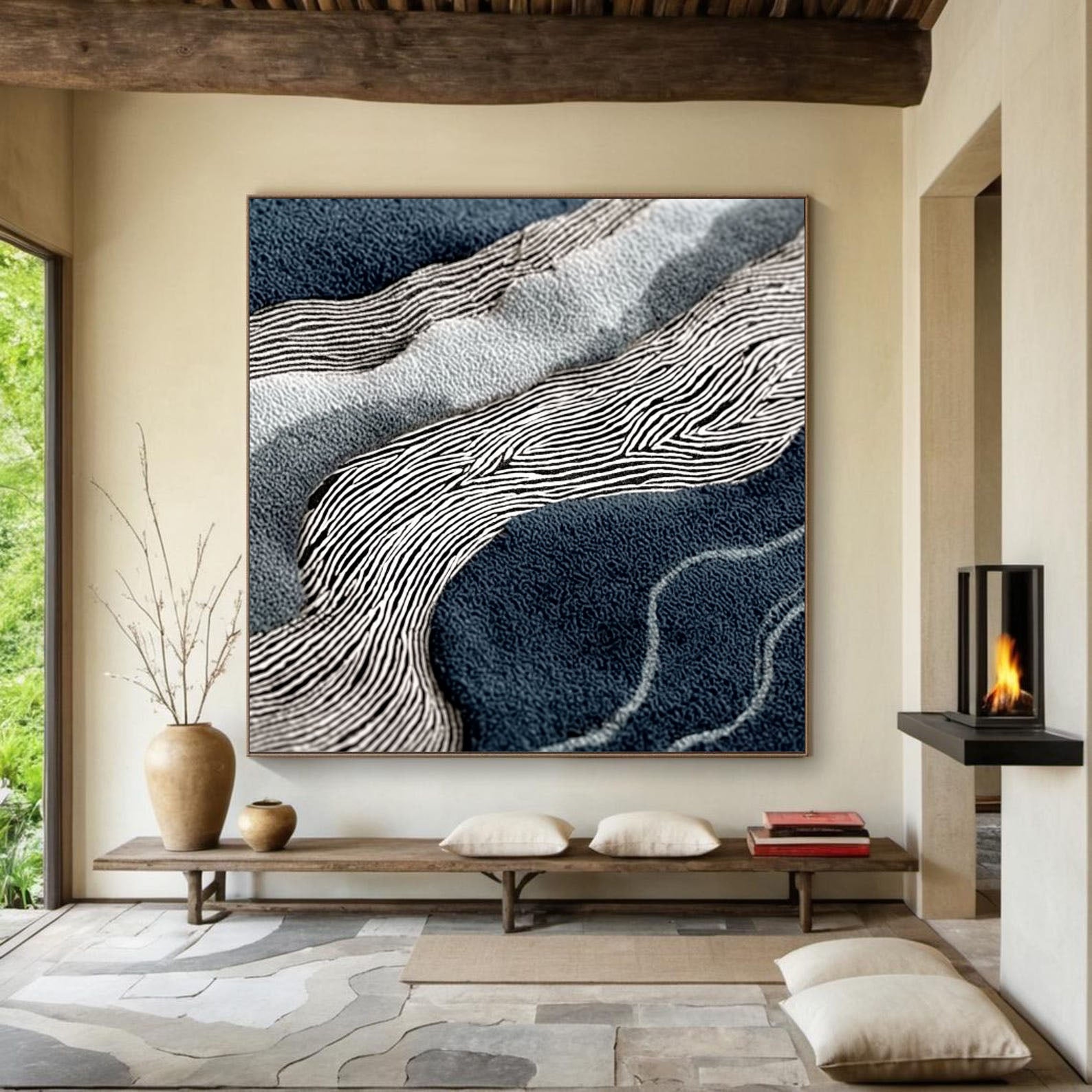 Textured Wave Contours | Navy White