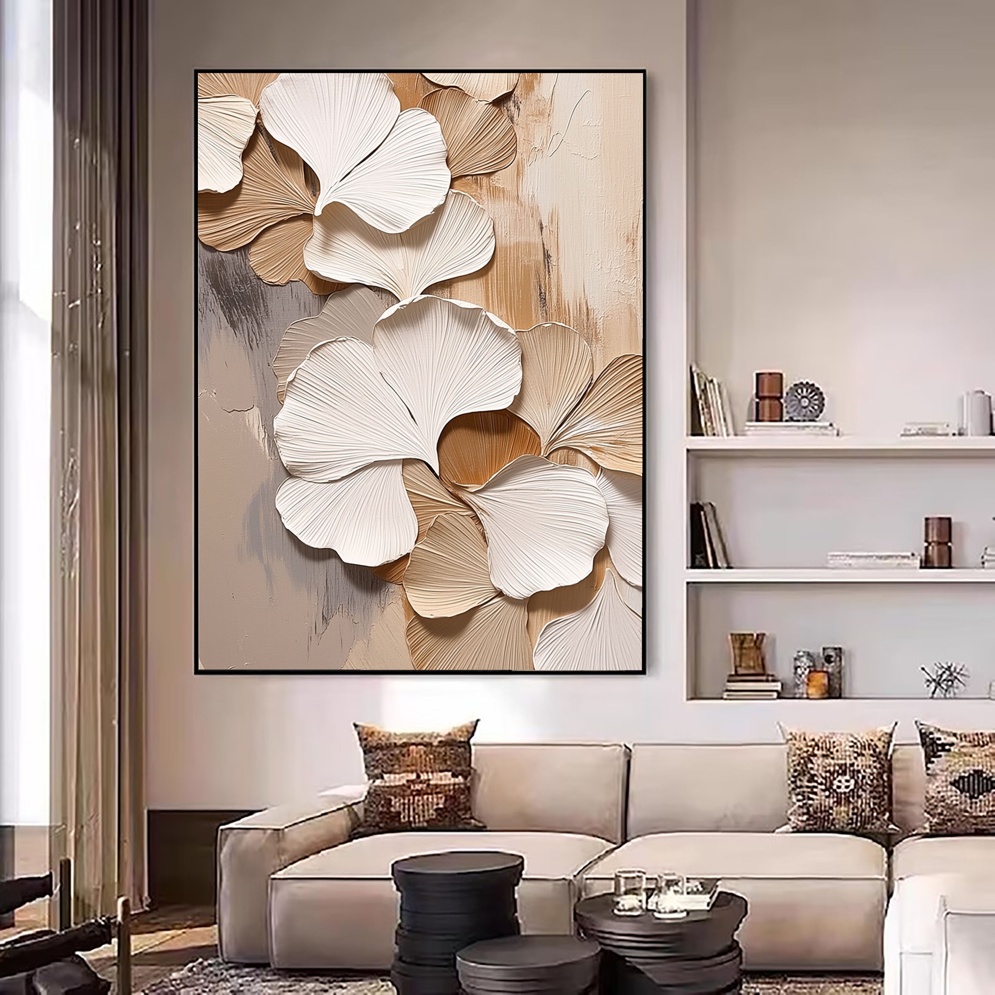 Texturierte Ginkgoblätter | Beige-Weiß