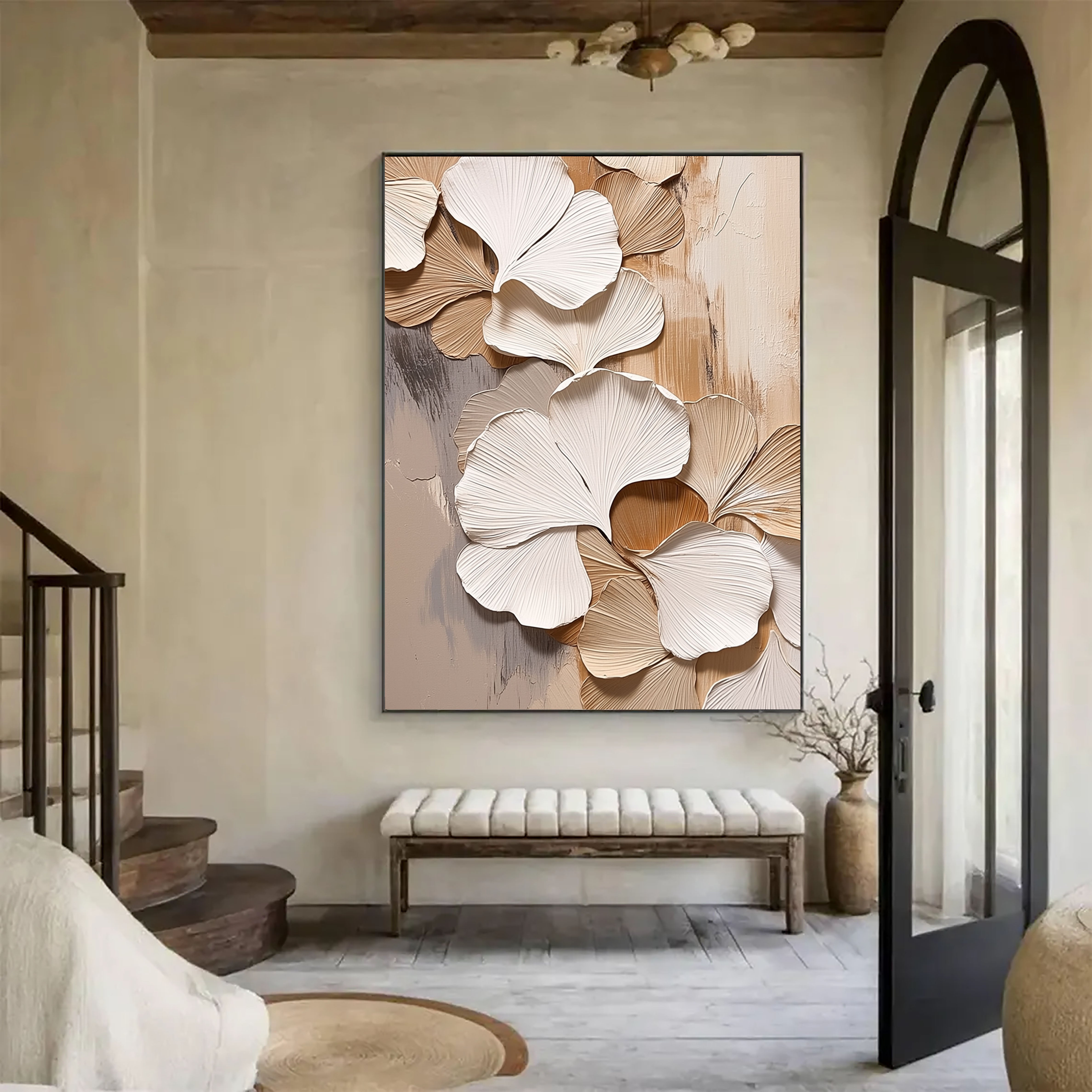 Texturierte Ginkgoblätter | Beige-Weiß