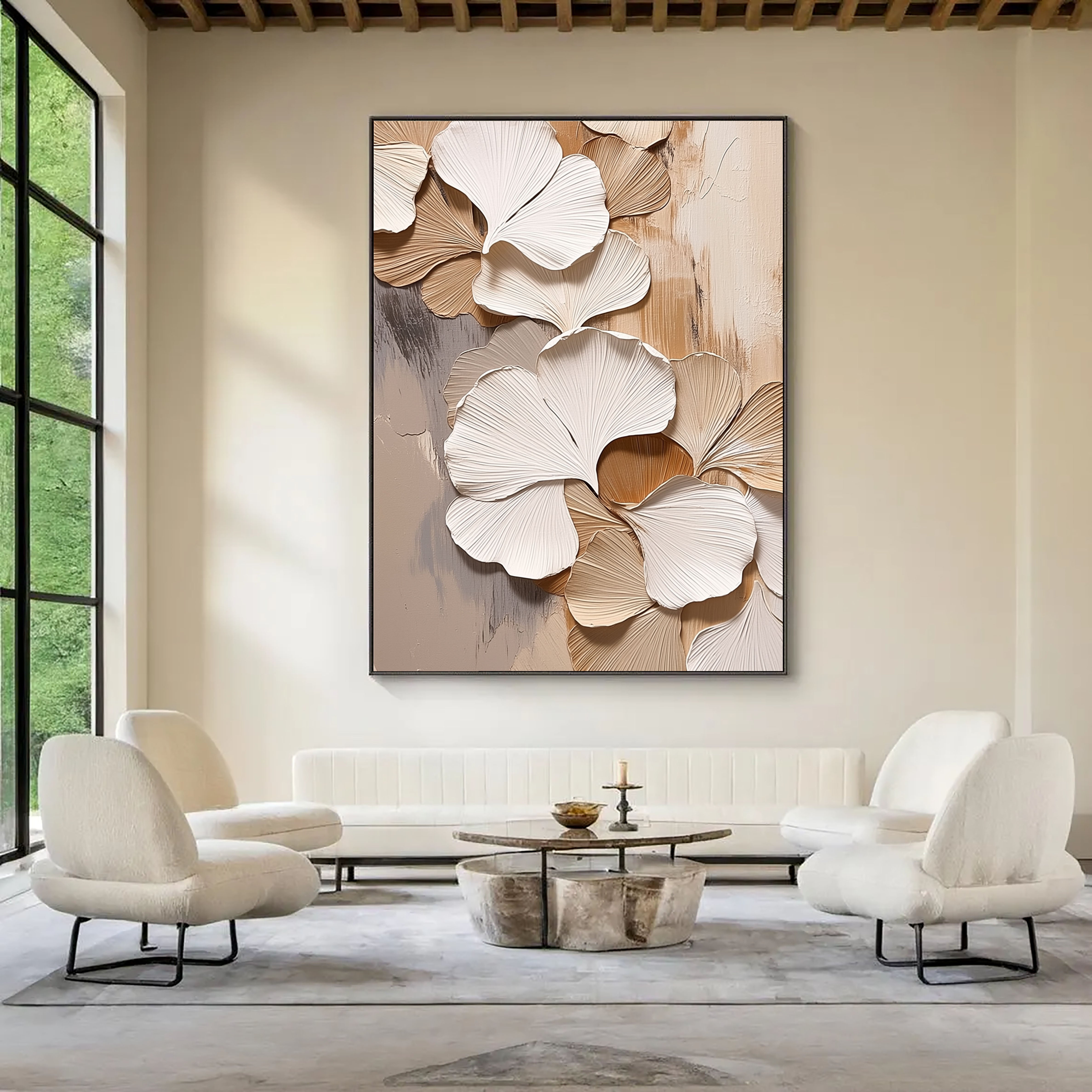 Texturierte Ginkgoblätter | Beige-Weiß