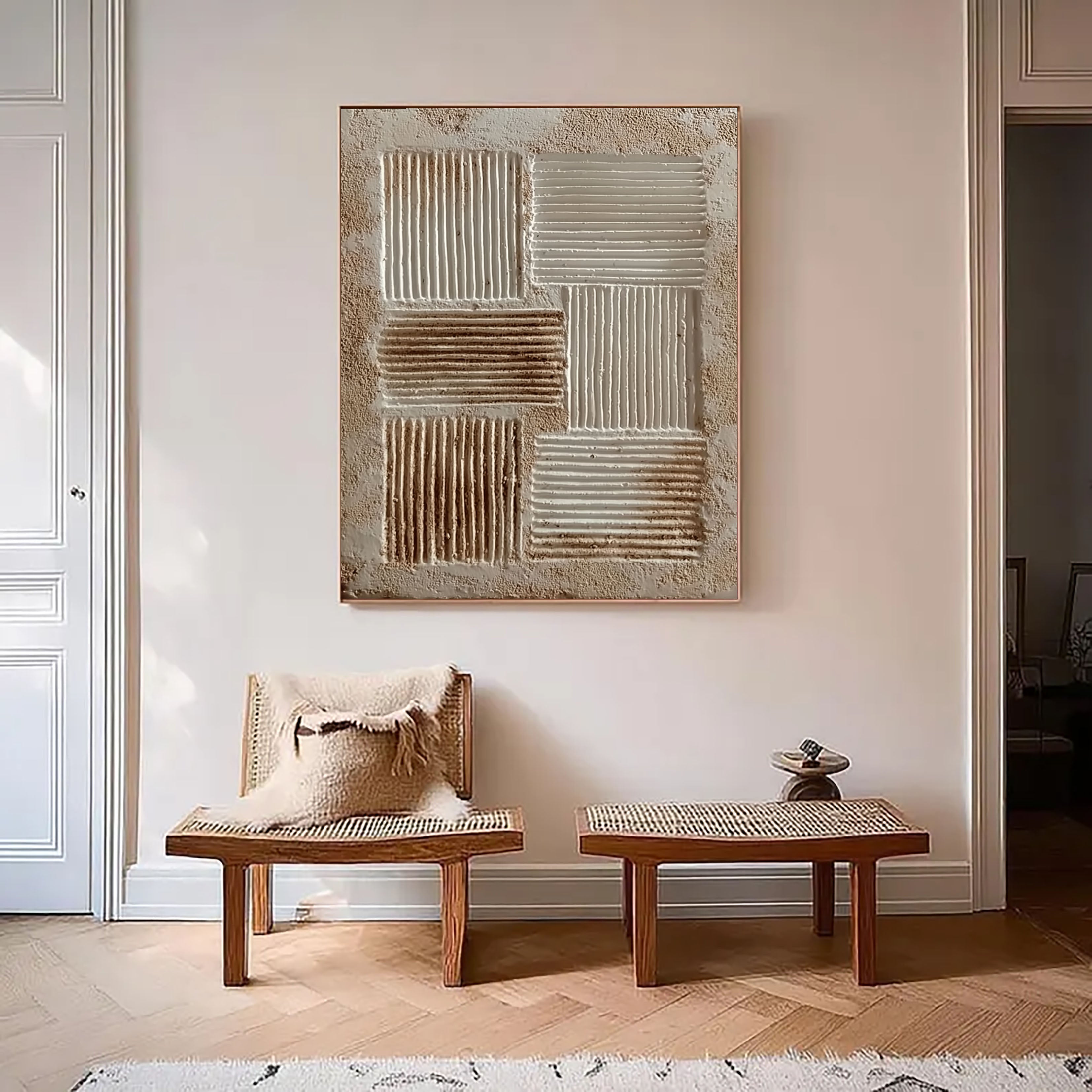 Strukturiertes Geometrisches Relief | Sandweiß