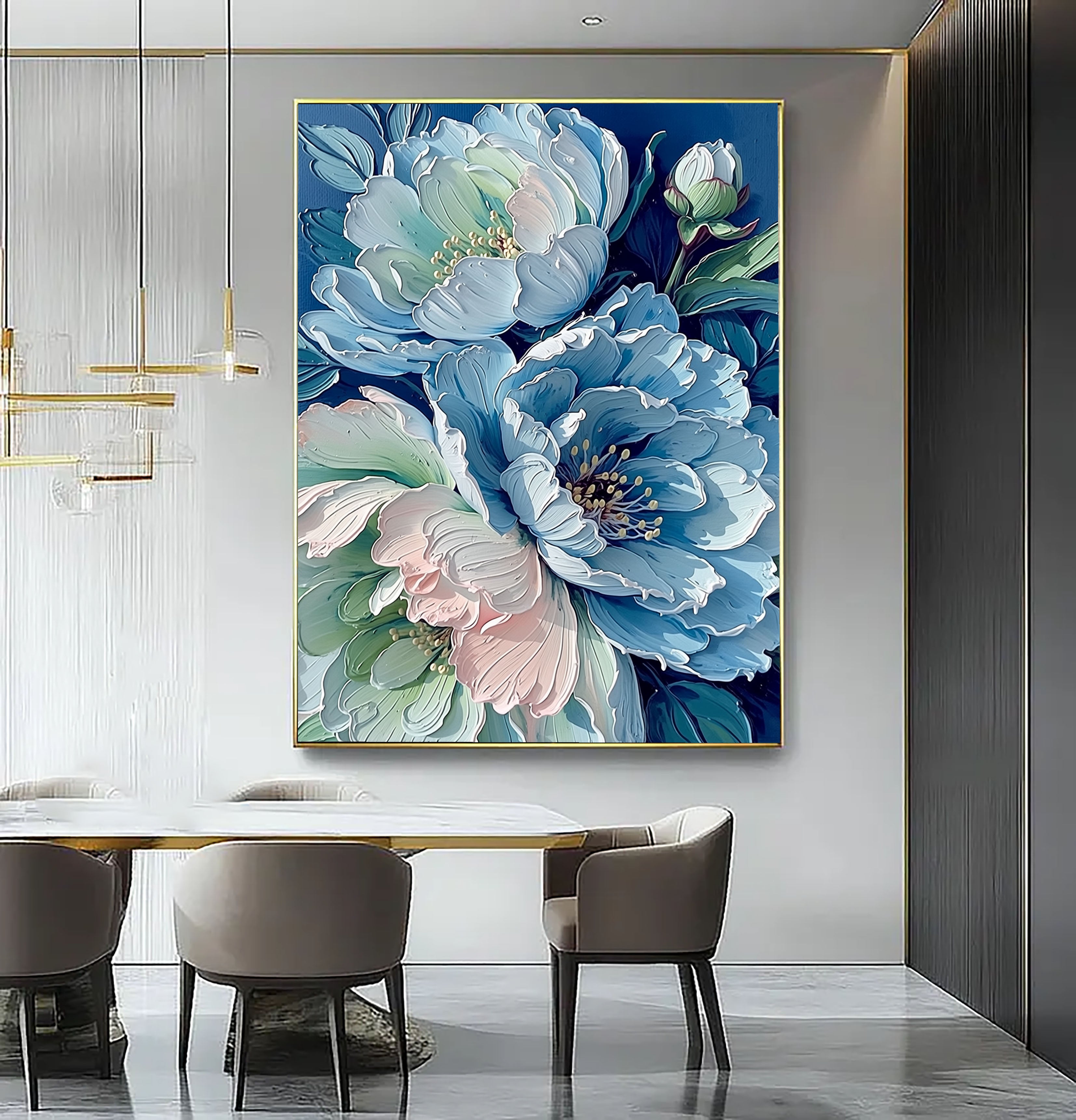 Textured Peony Blooms | Blue Pink