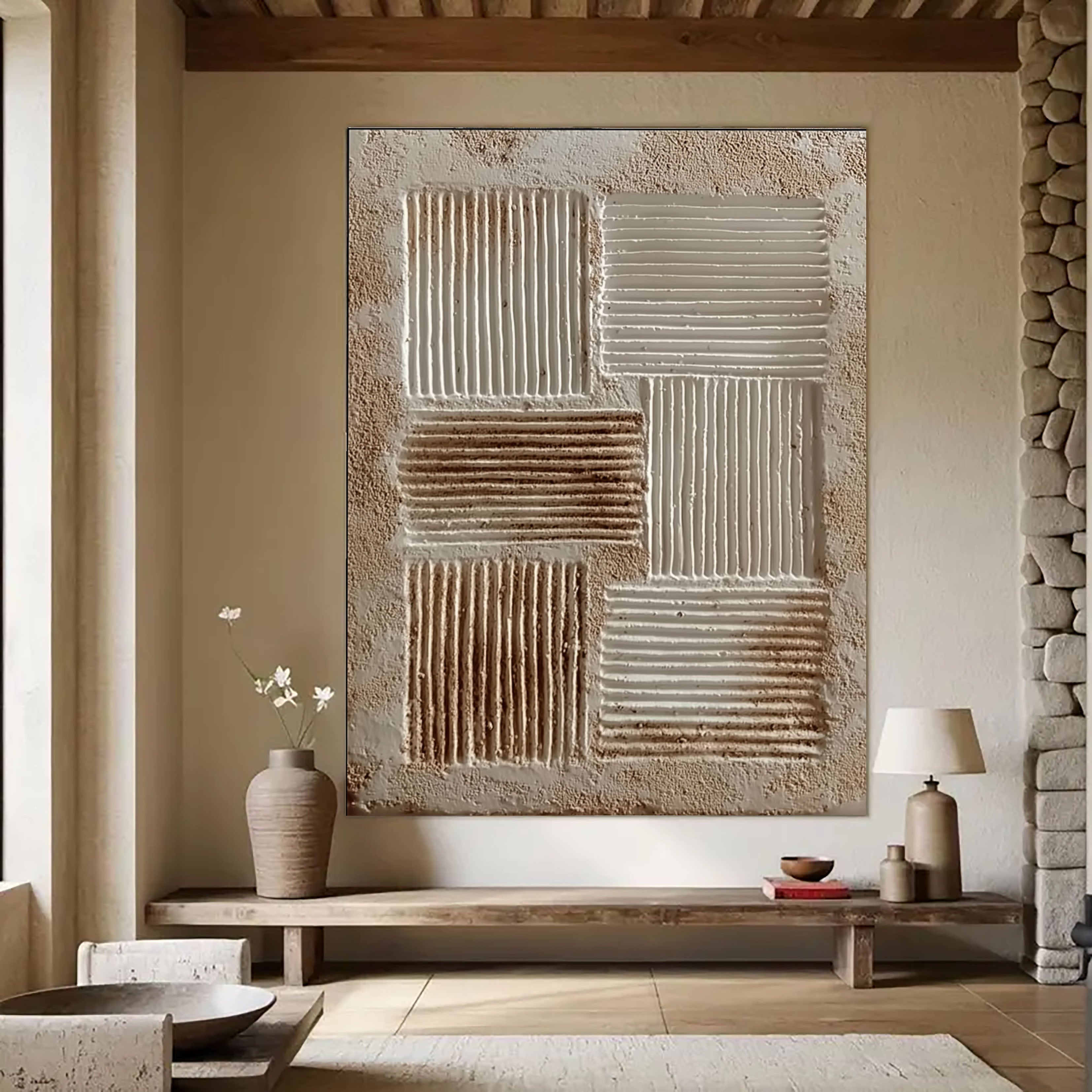 Strukturiertes Geometrisches Relief | Sandweiß