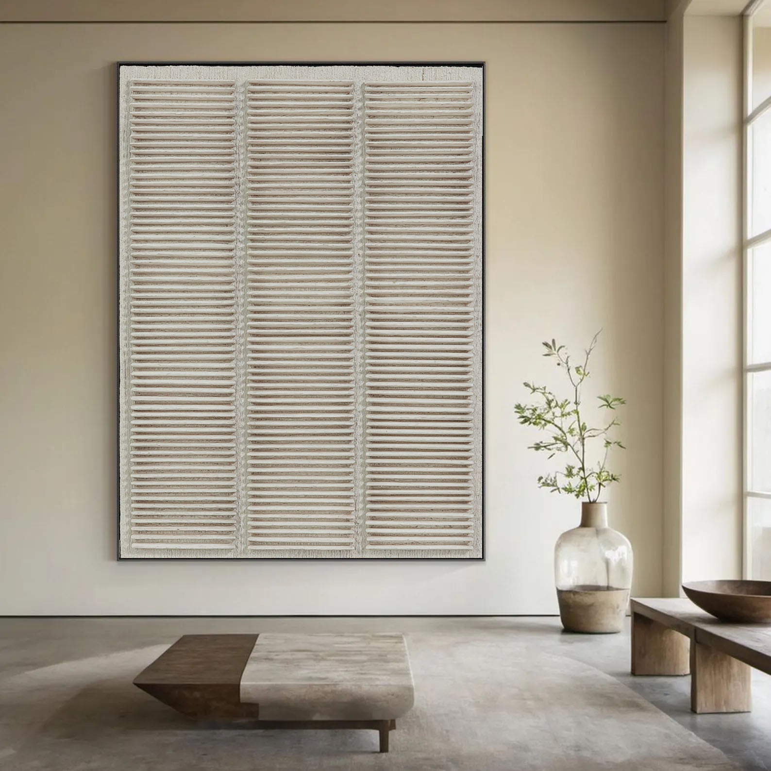 Textured Linear Stripes | Neutral Ivory