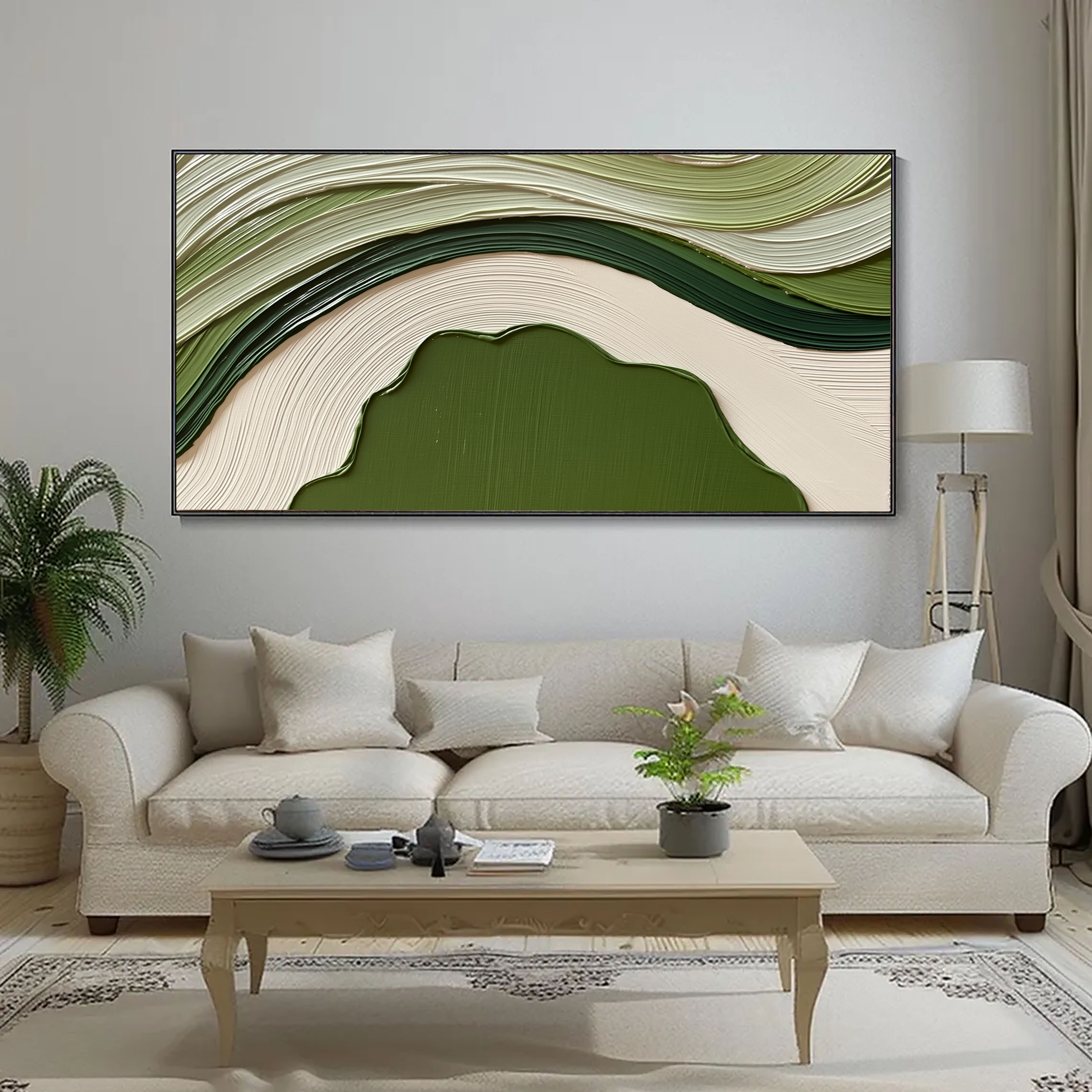Textured Green Waves | Green Beige