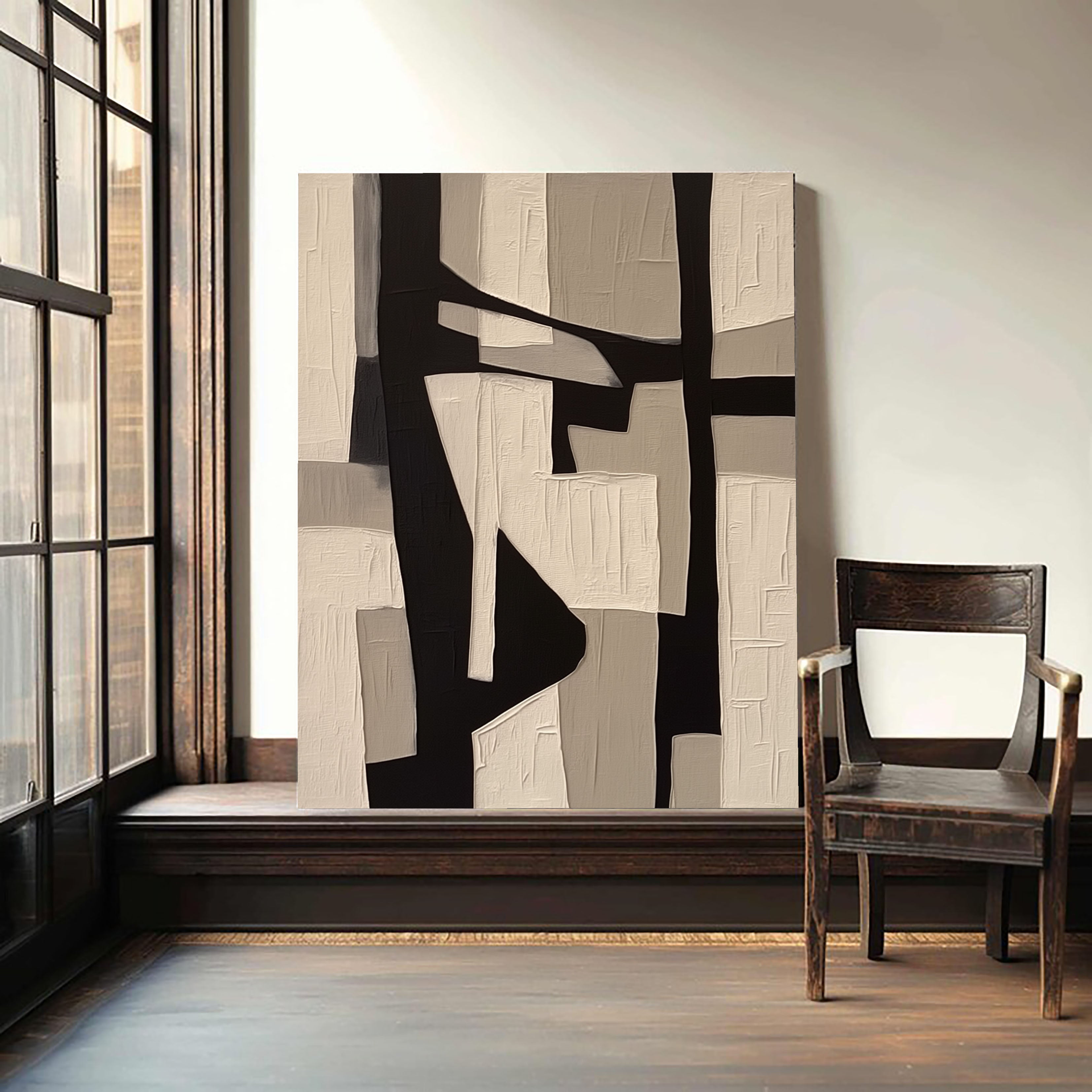 Textured Geometric Blocks | Black Beige