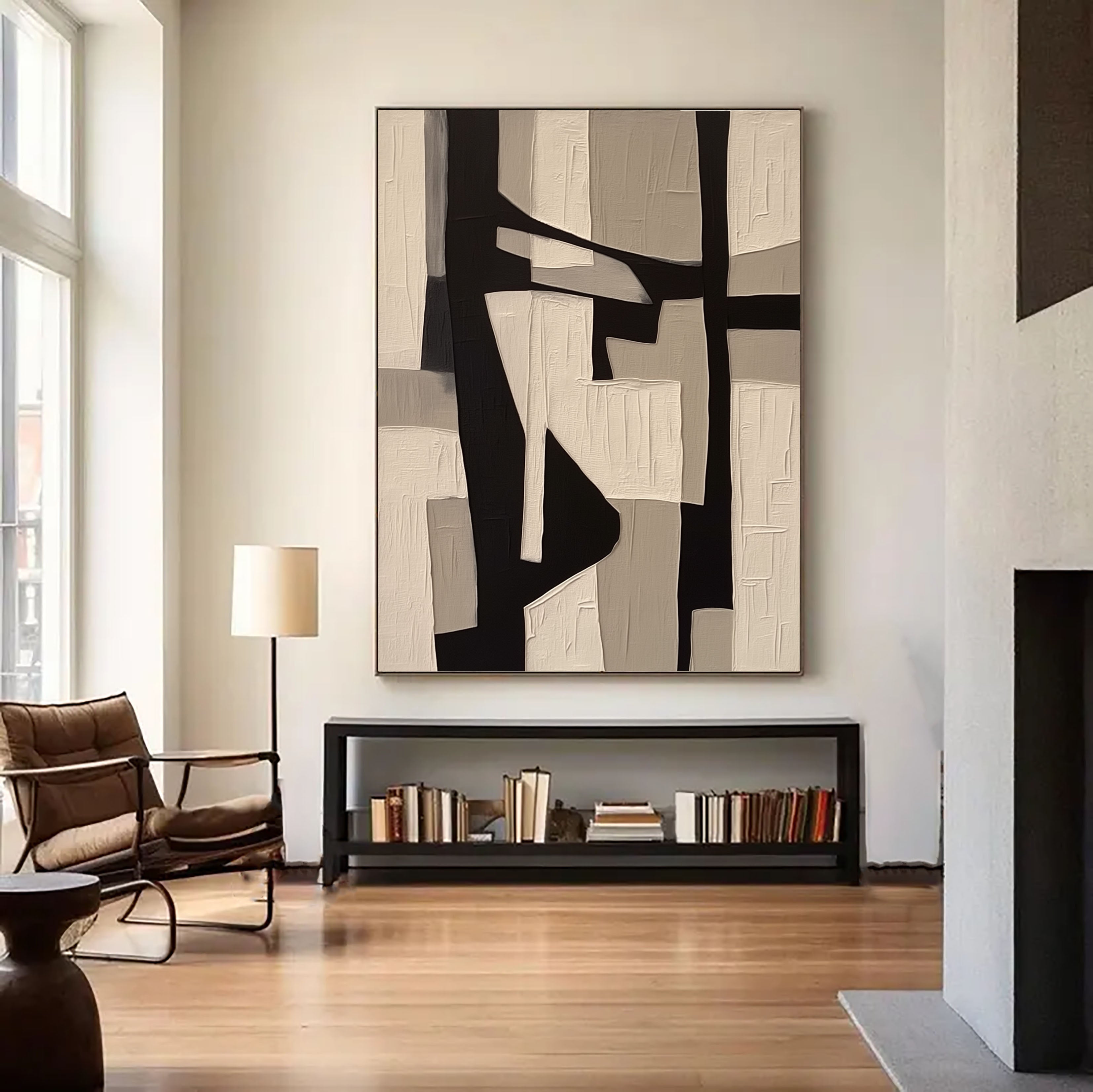 Textured Geometric Blocks | Black Beige