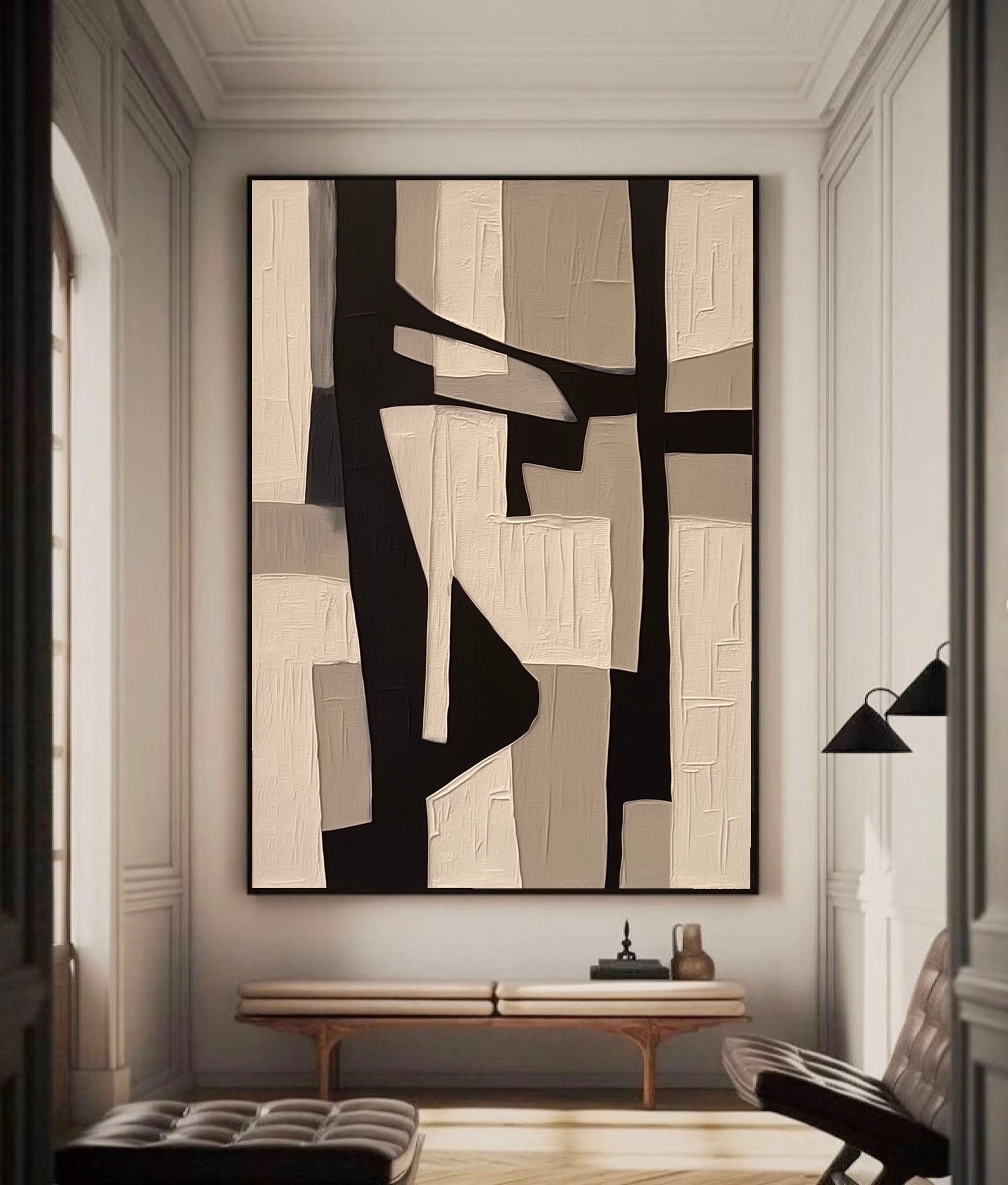 Textured Geometric Blocks | Black Beige