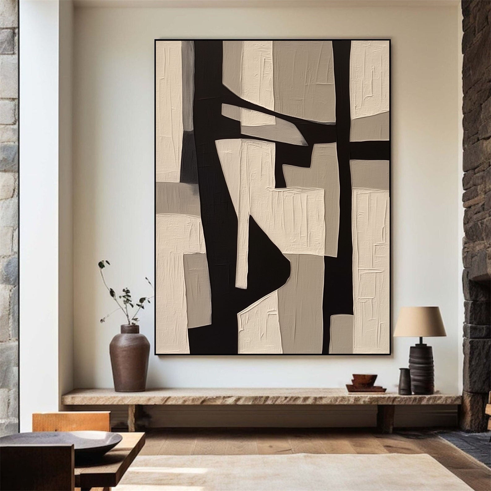Textured Geometric Blocks | Black Beige