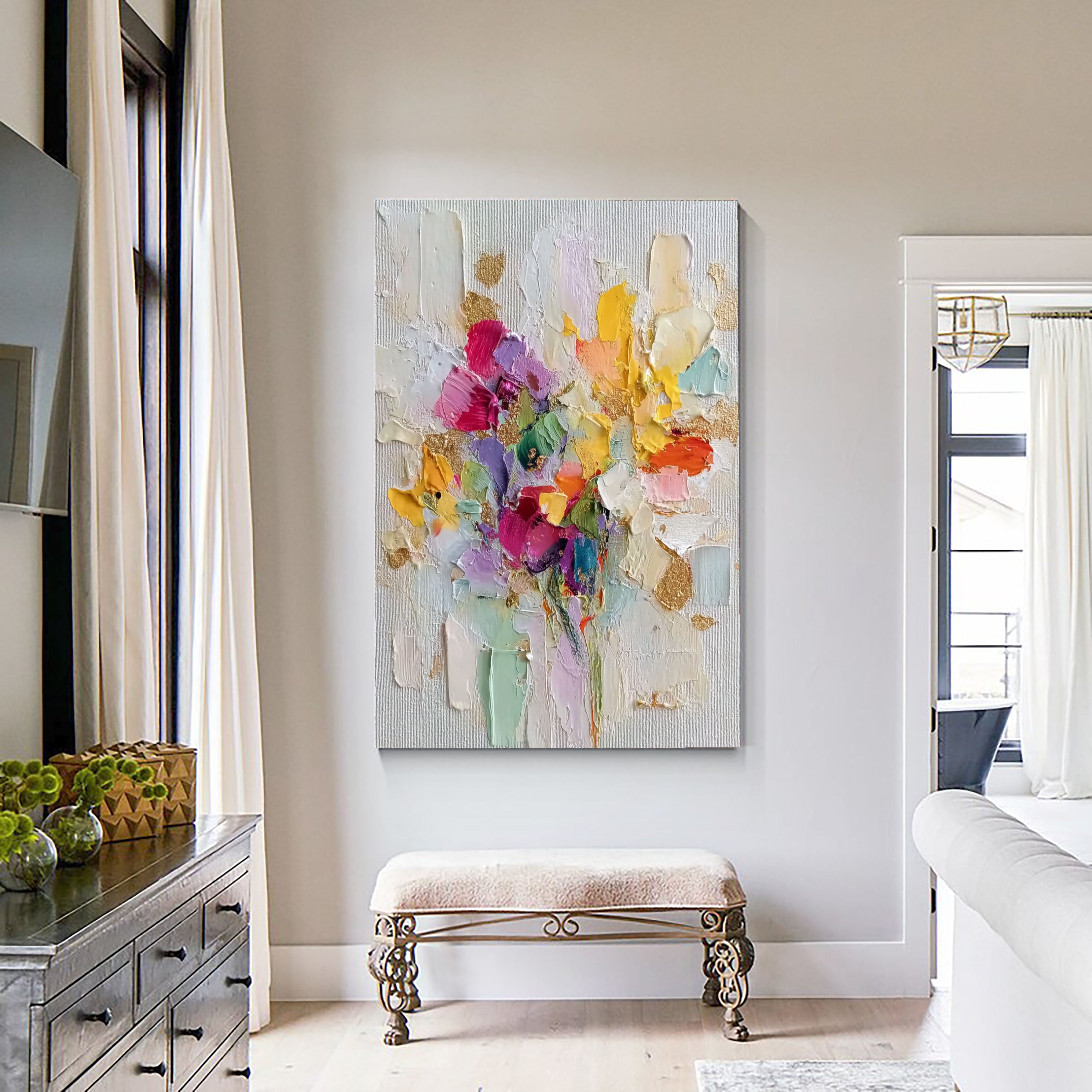 Textured Impasto Blooms | Gilded Hues