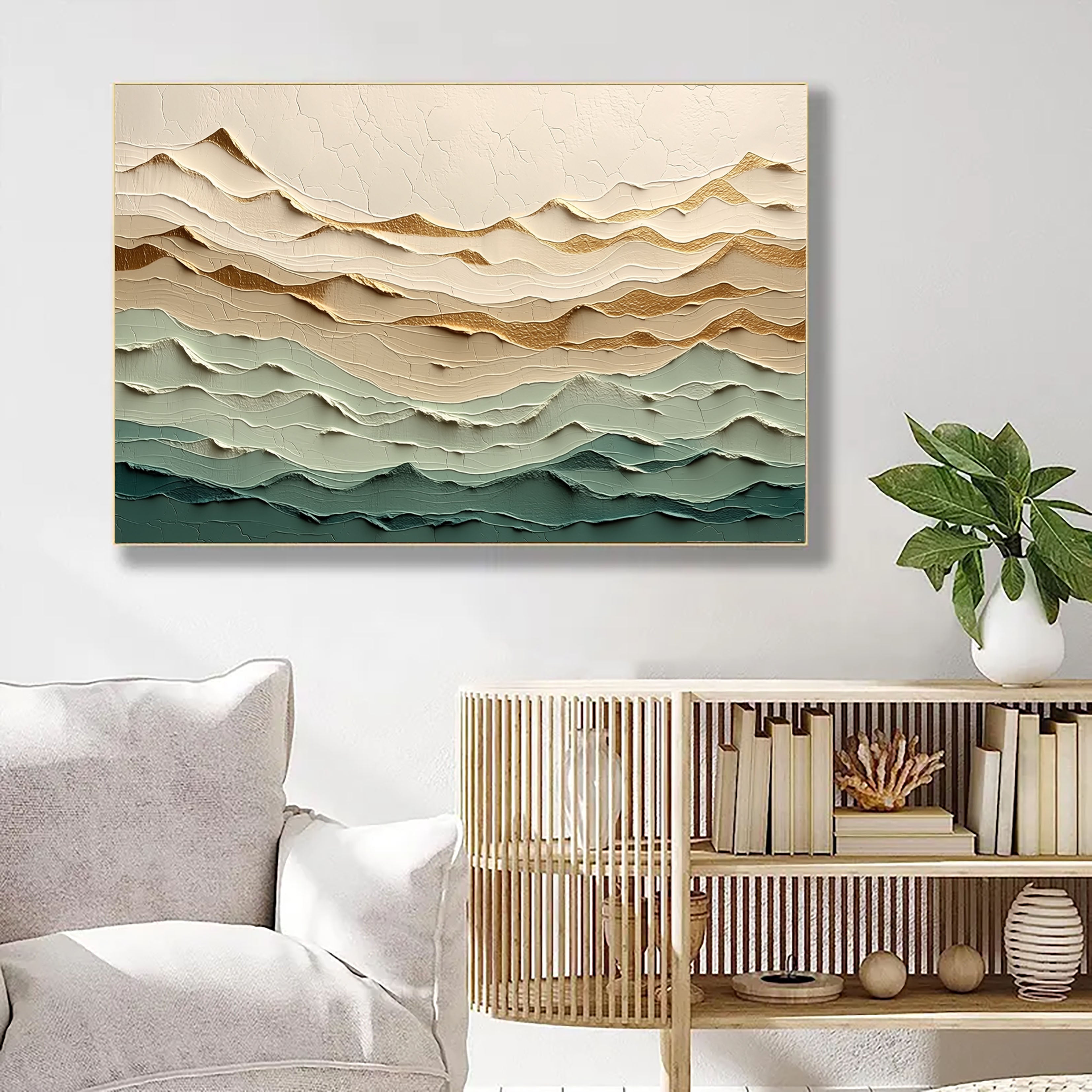 Textured Mountain Layers | Gold Teal