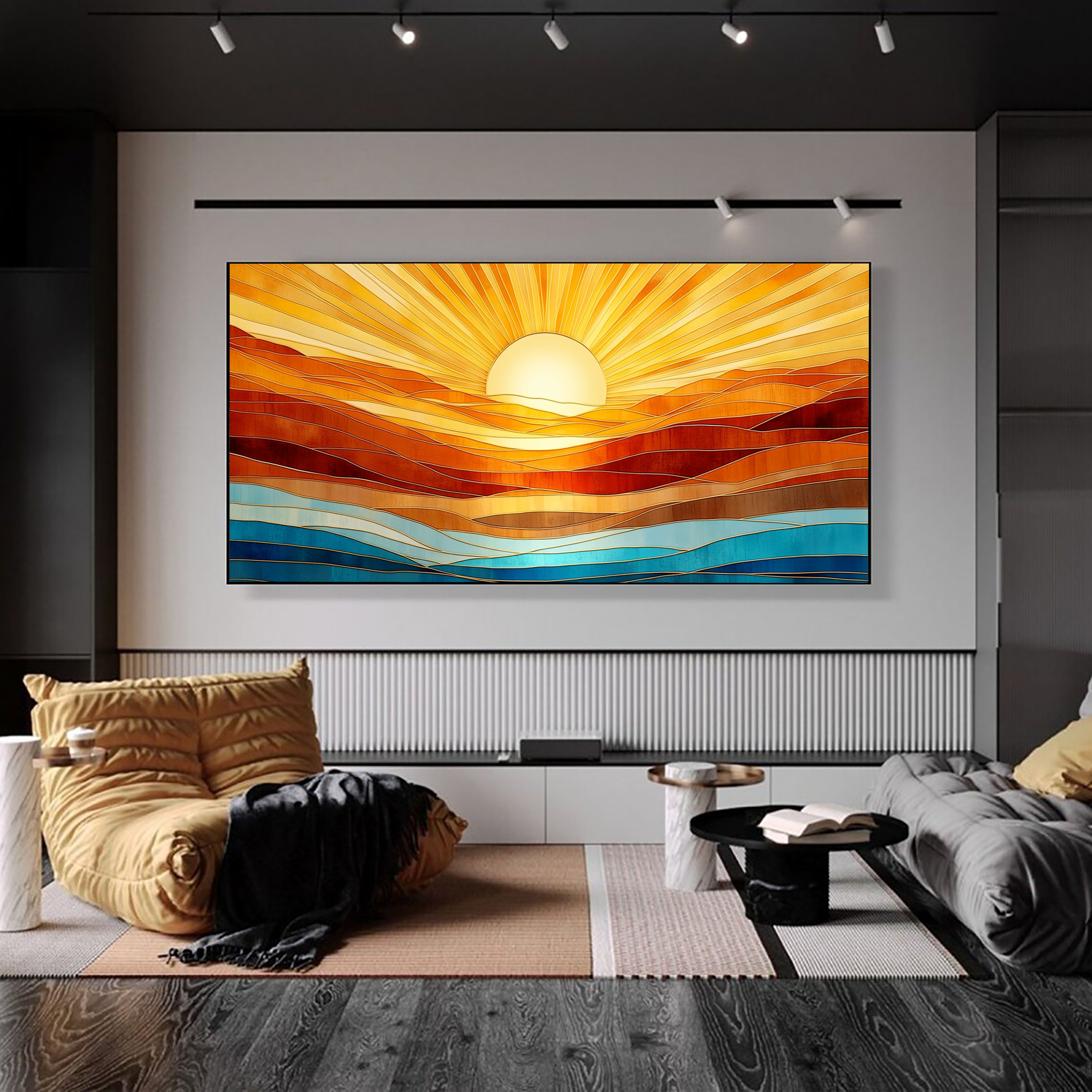 Textured Geometric Sunrise | Orange Blue