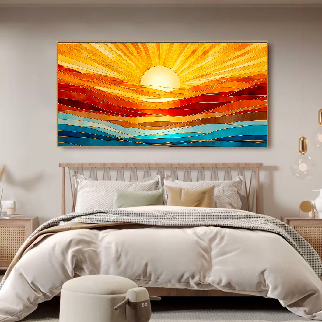 Textured Geometric Sunrise | Orange Blue