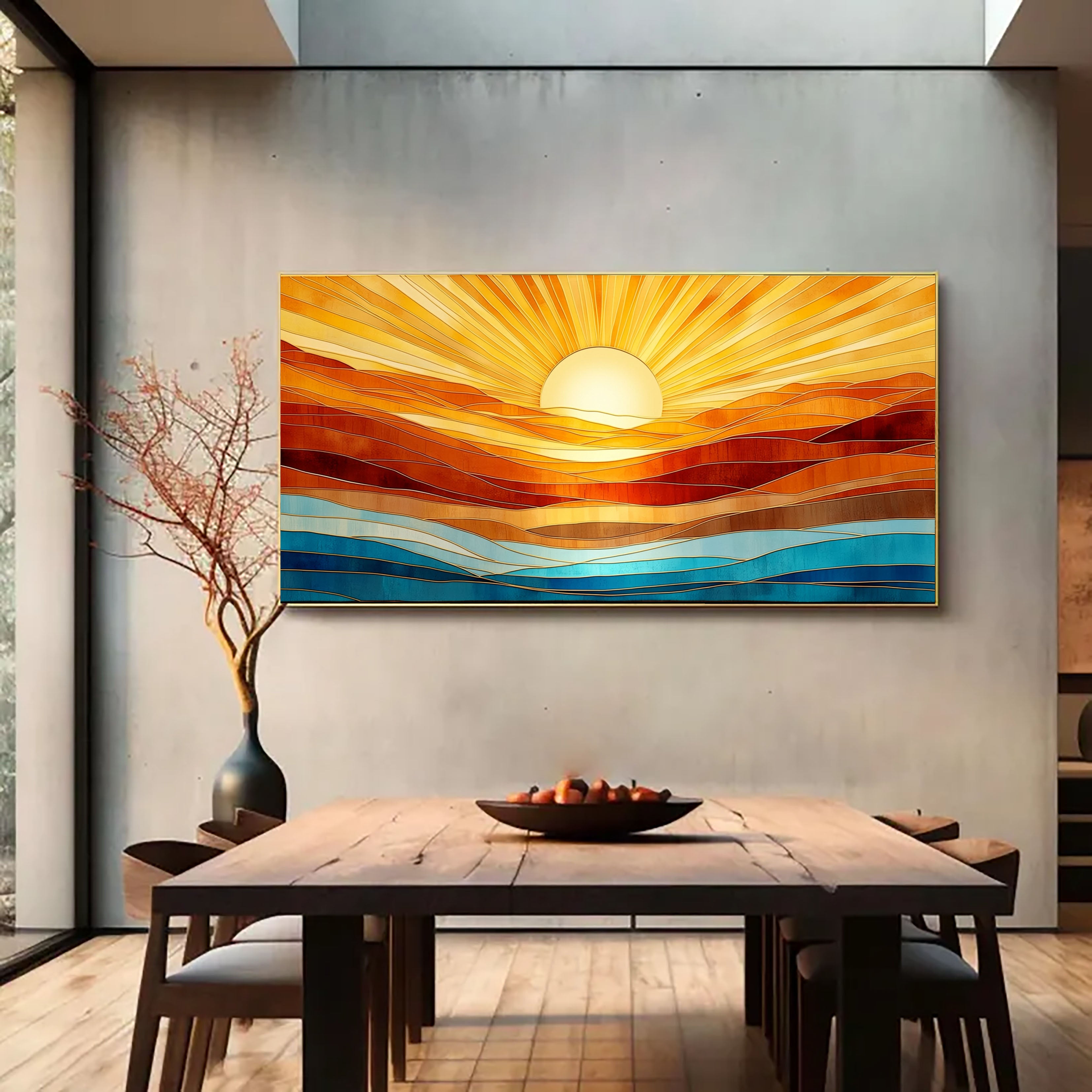 Textured Geometric Sunrise | Orange Blue