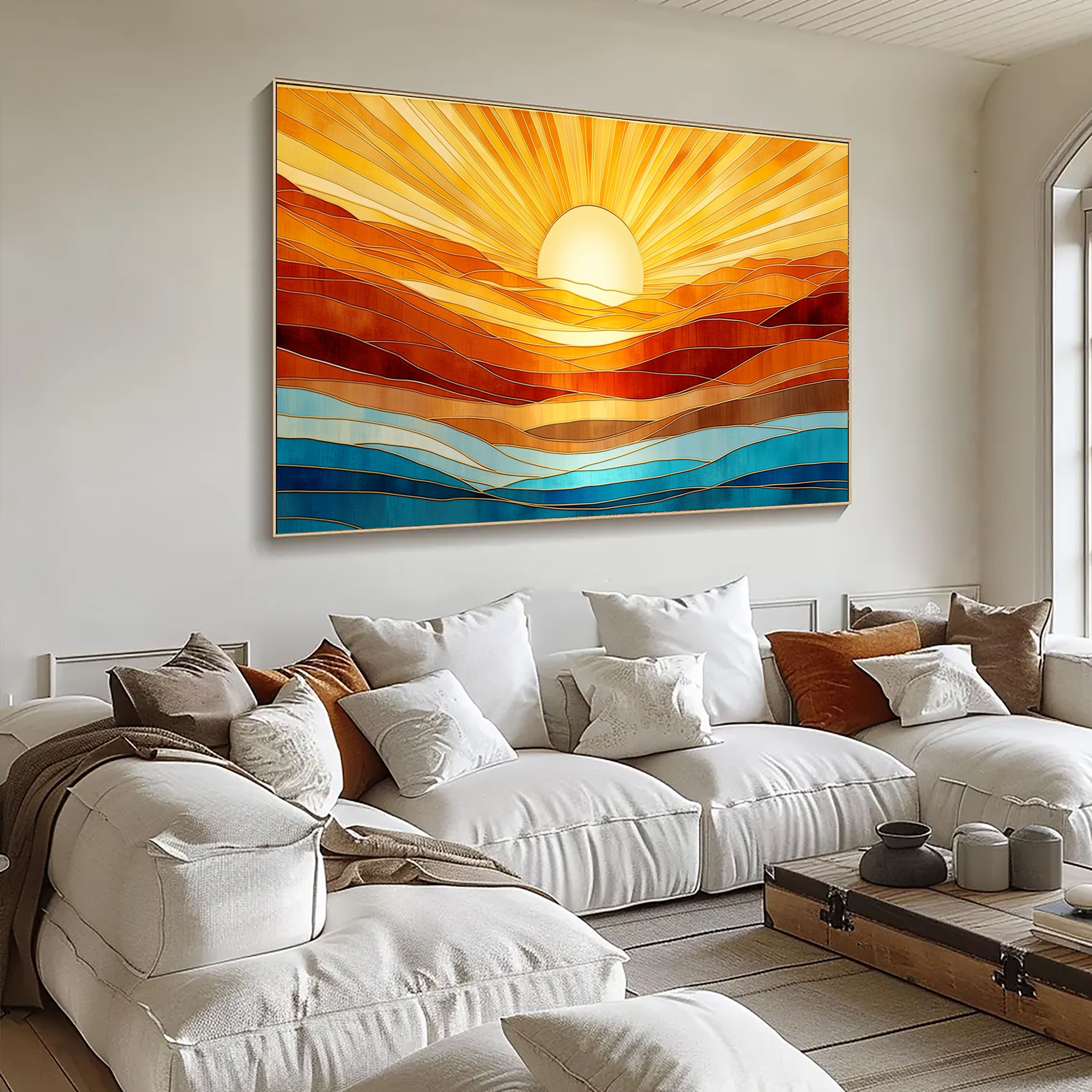 Textured Geometric Sunrise | Orange Blue