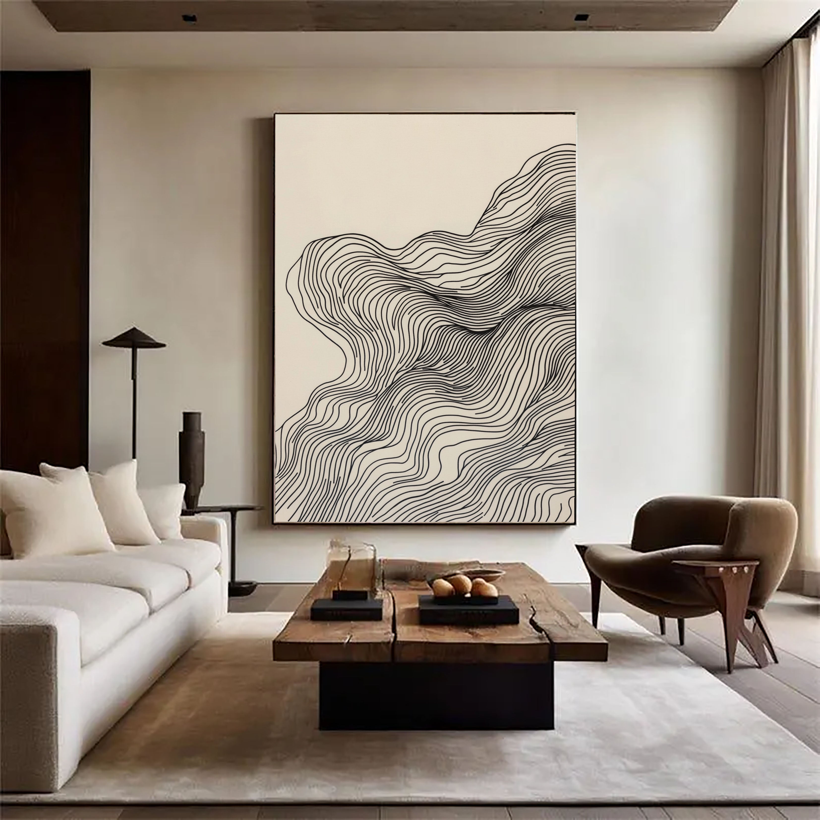 Flowing Line Minimalism | Beige Swirls