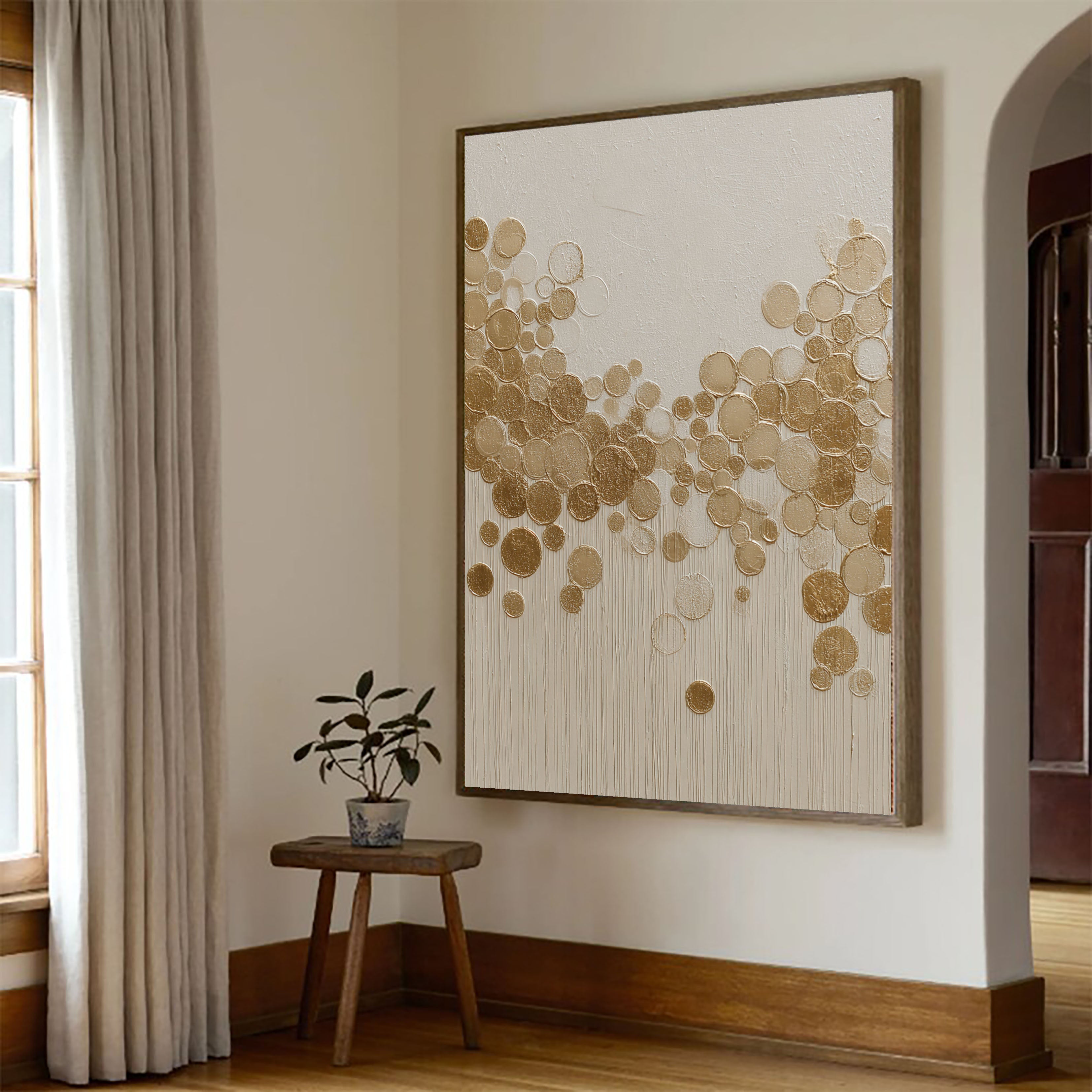 Textured Gilded Bubbles | Cream Canvas