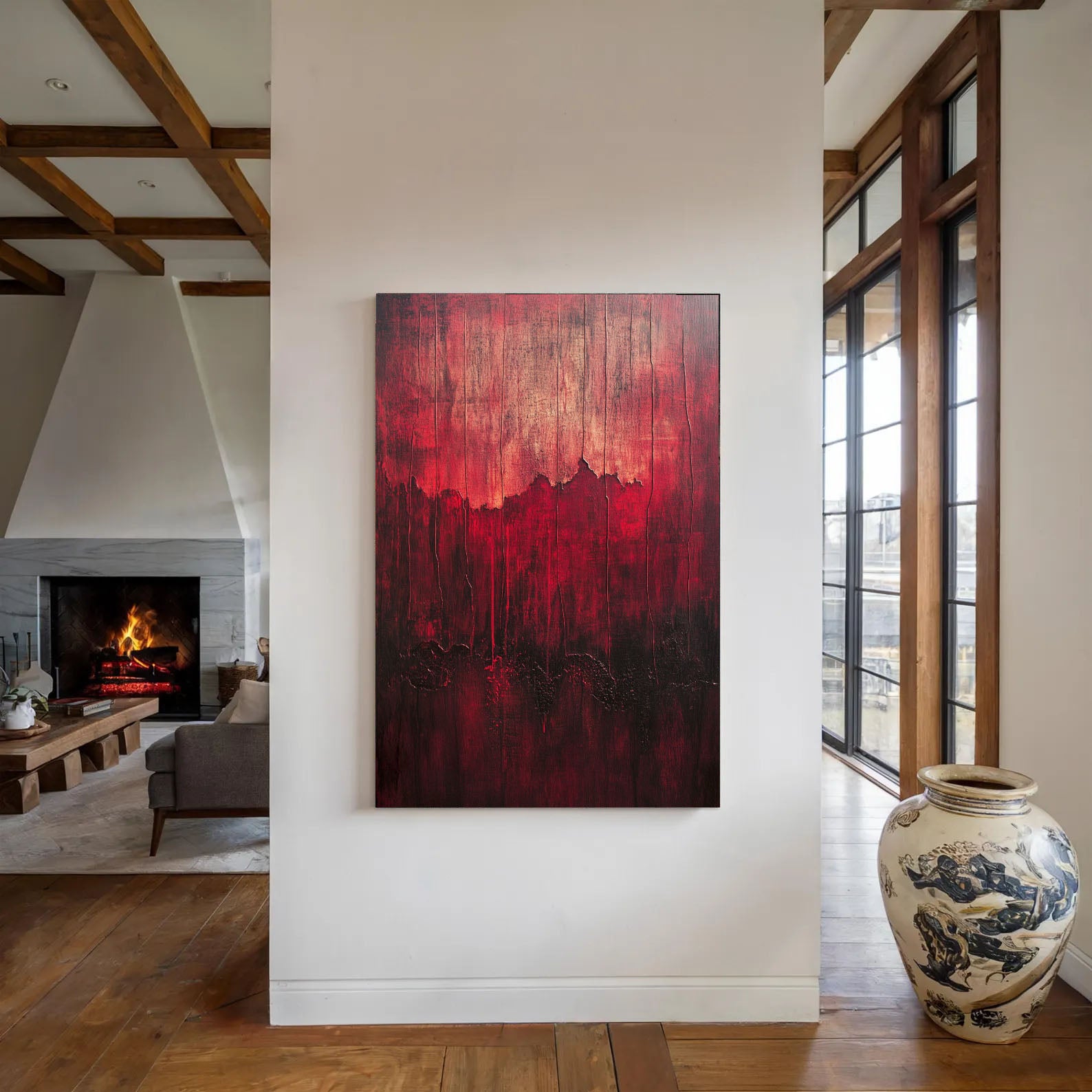 Textured Crimson Stratification | Earthy Crackle