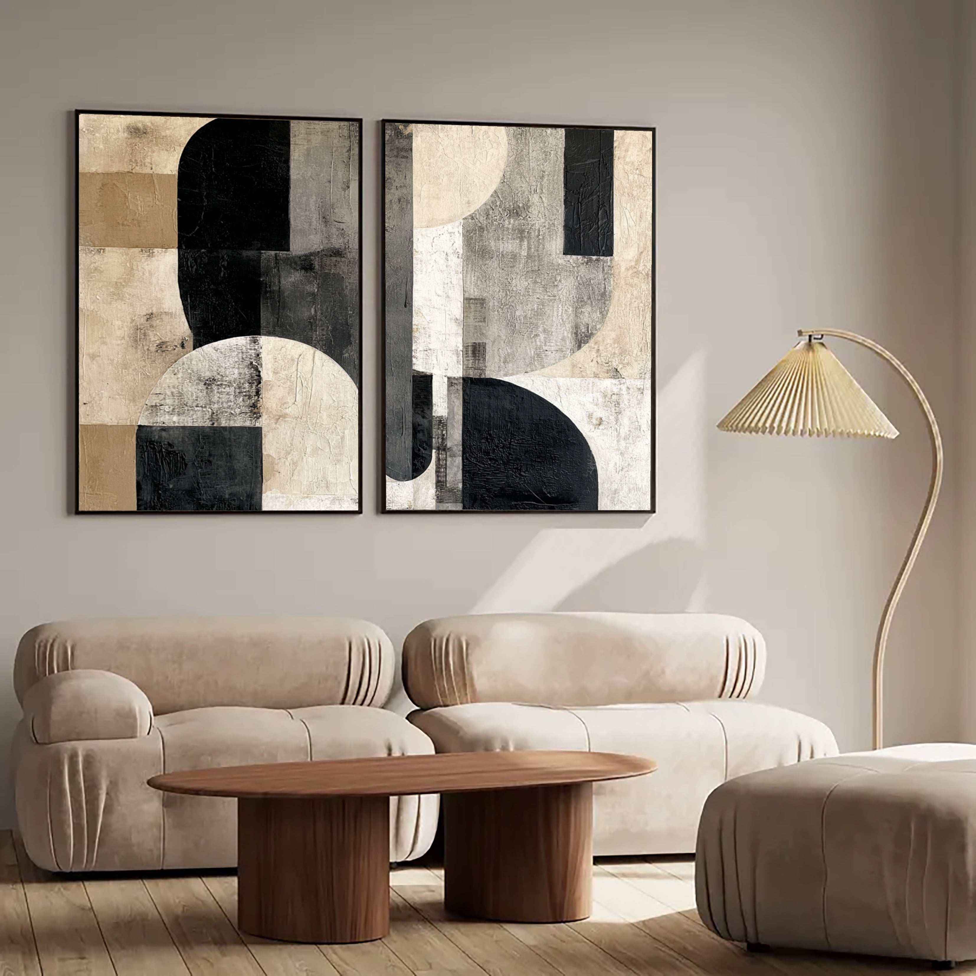 Textured Geometric Balance | Black Beige