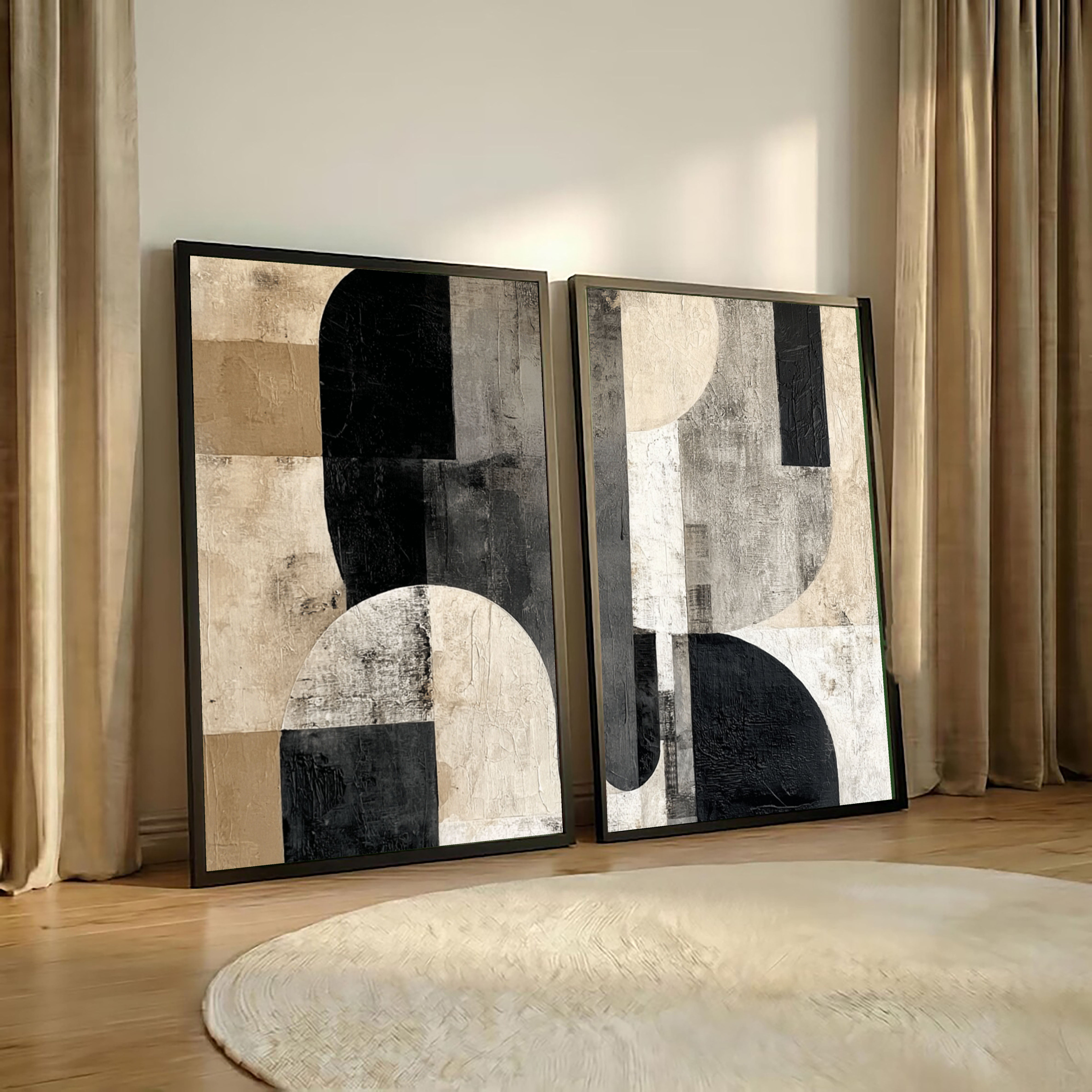 Textured Geometric Balance | Black Beige