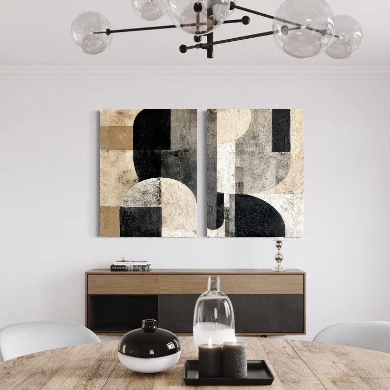 Textured Geometric Balance | Black Beige