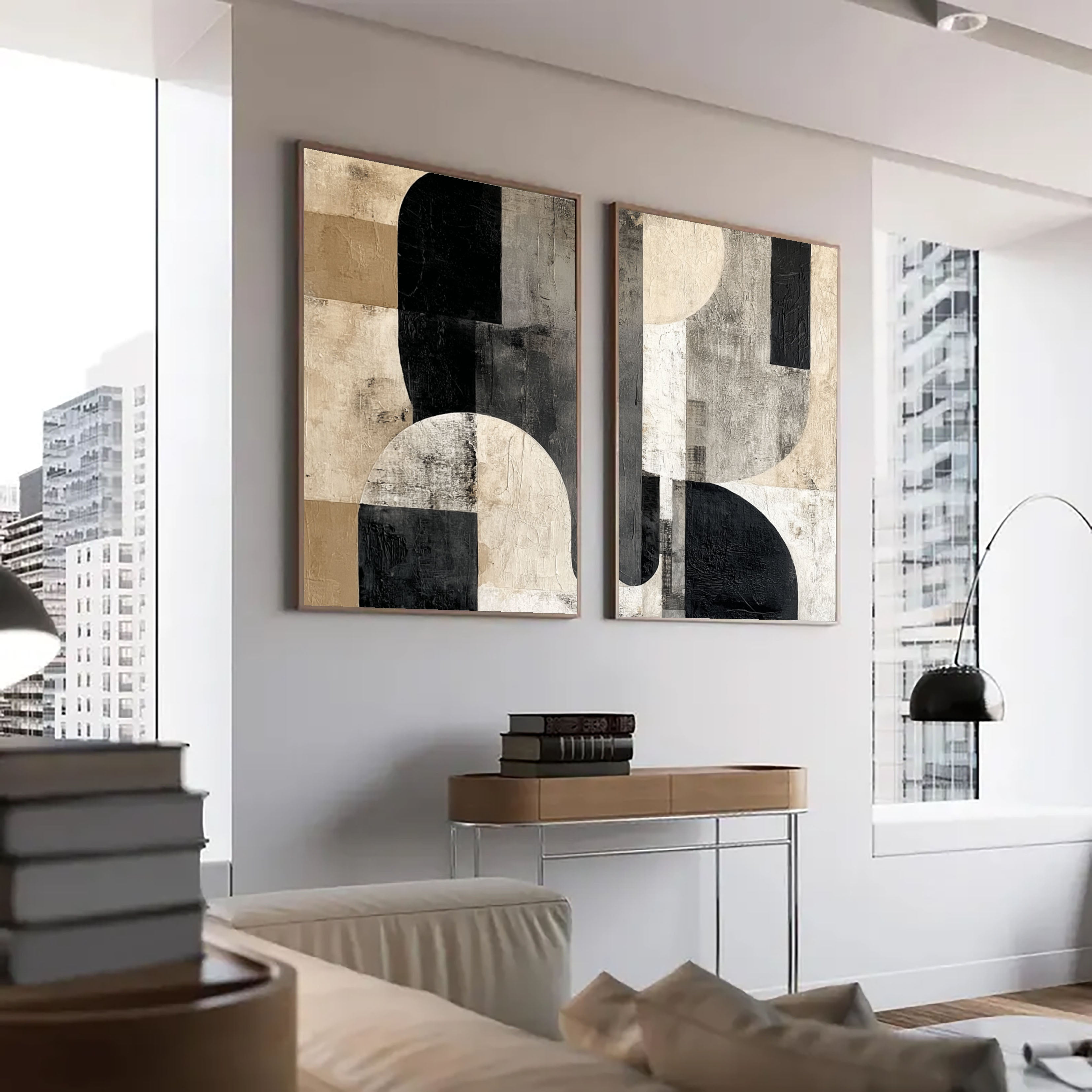 Textured Geometric Balance | Black Beige