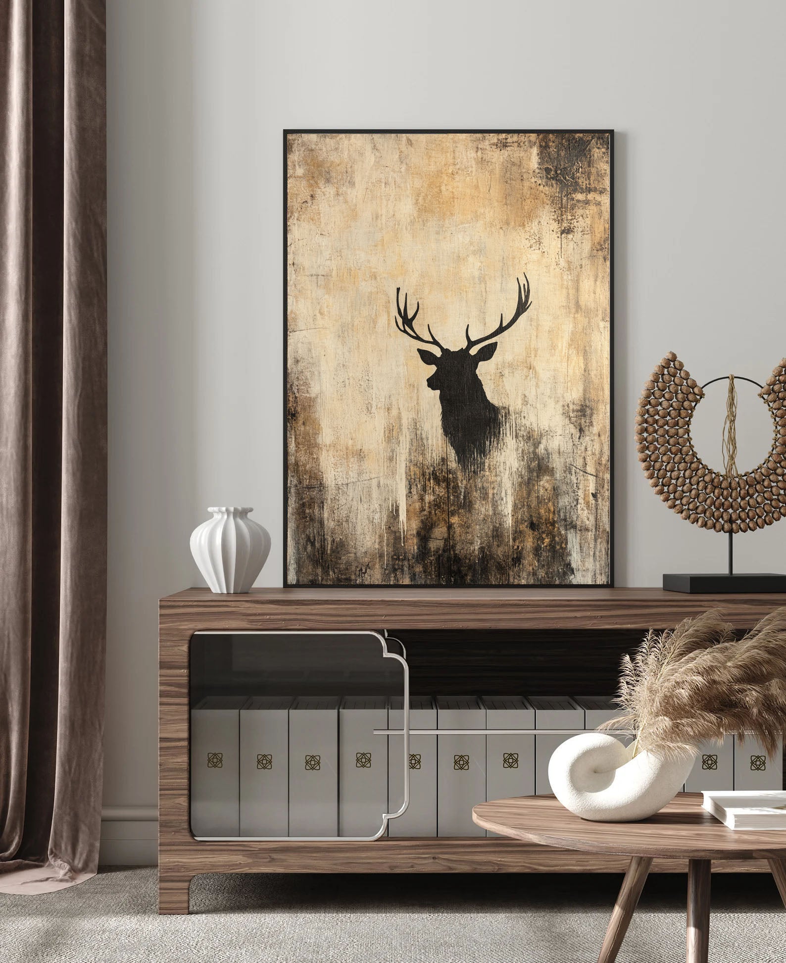 Textured Stag Silhouette | Earthy Hues