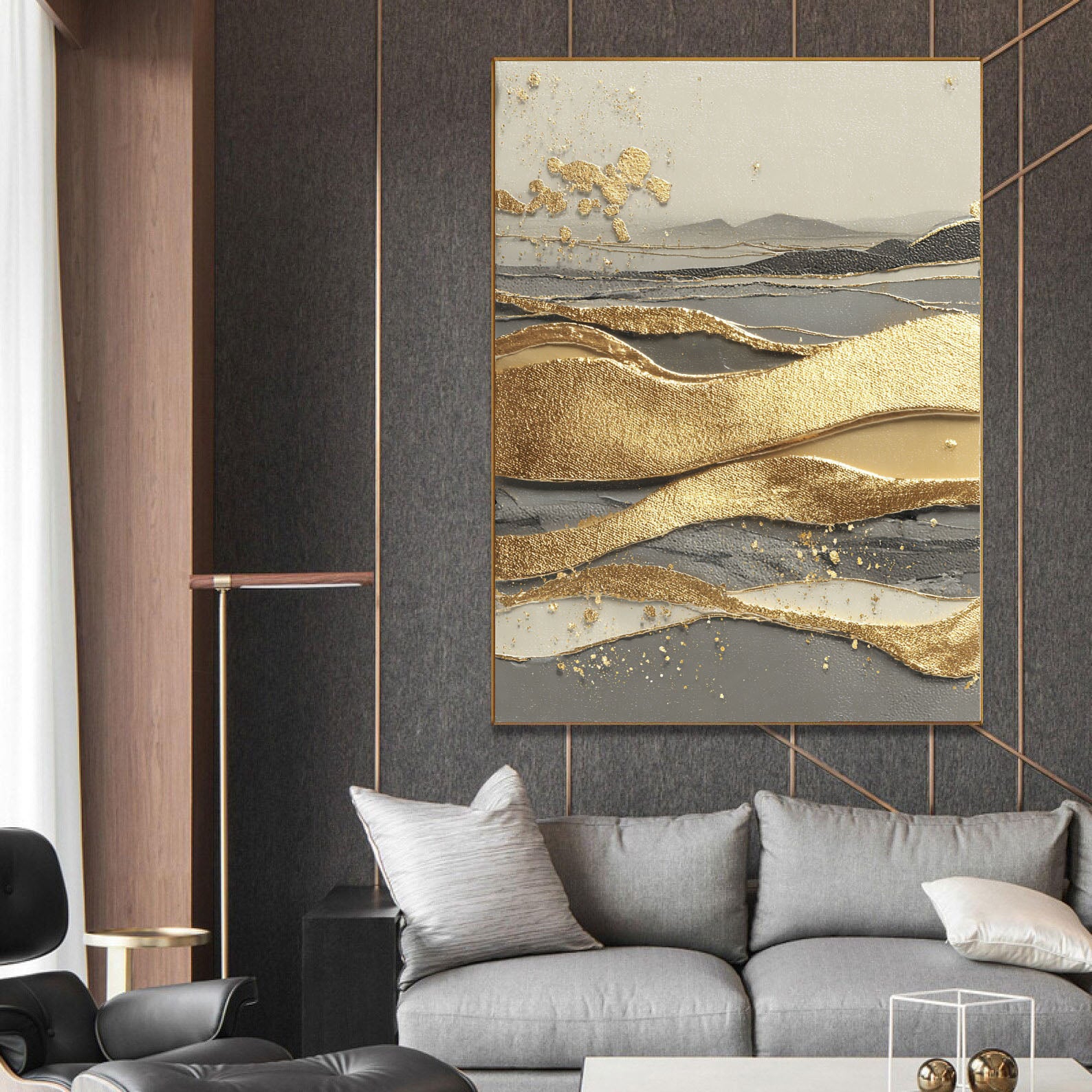 Textured Gilded Waves | Misty Horizon