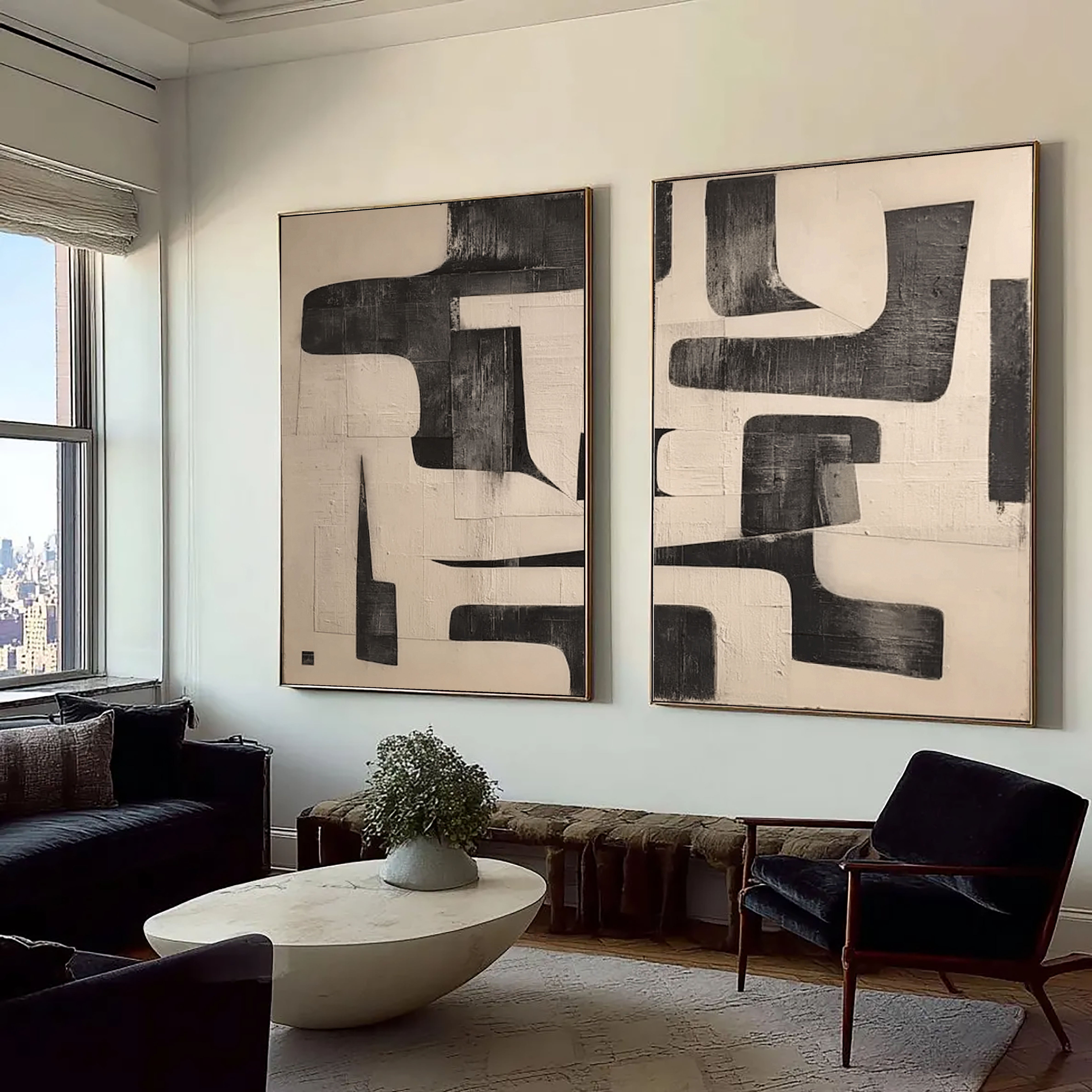 Textured Geometric Abstraction | Black Cream