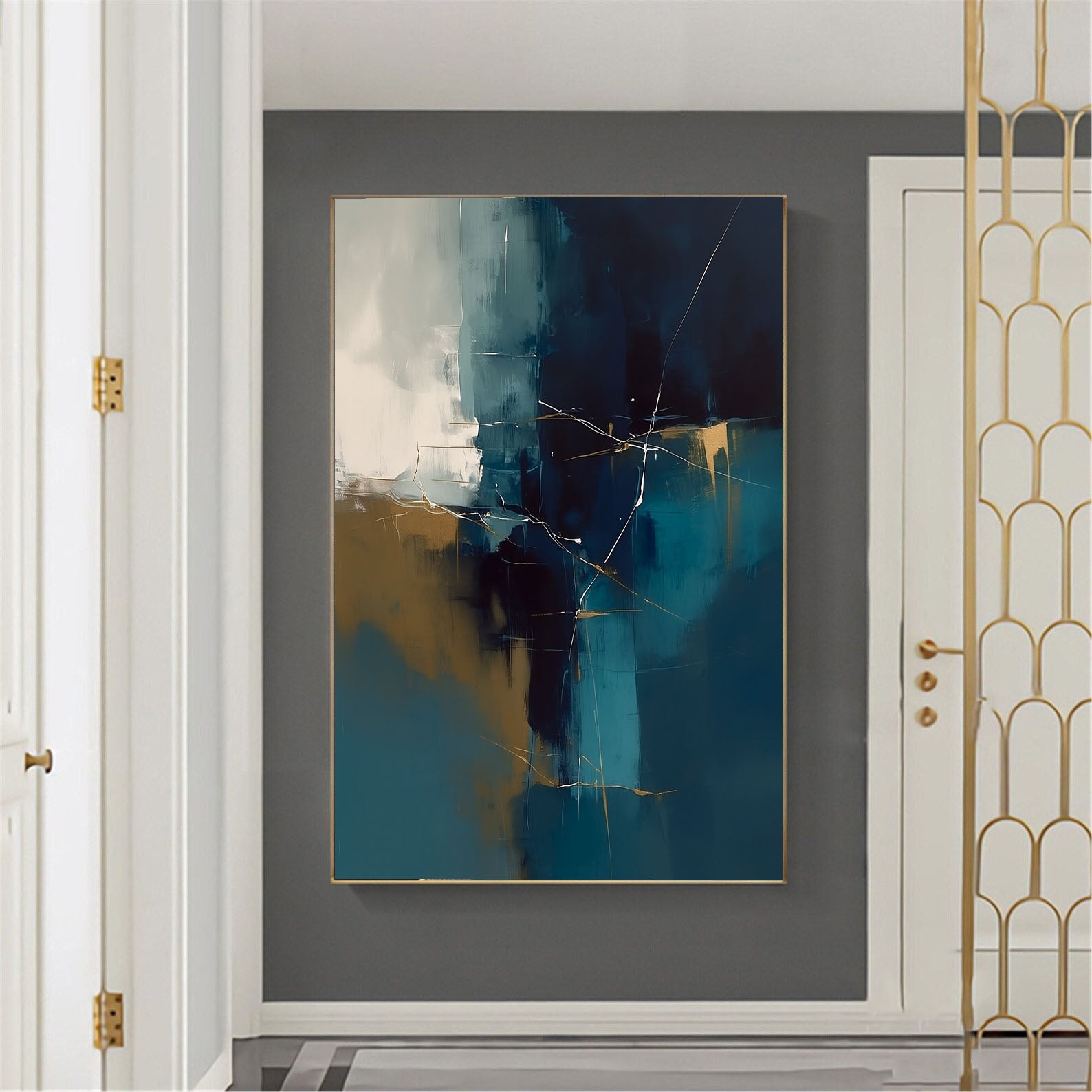Textured Gilded Lines | Teal Gold