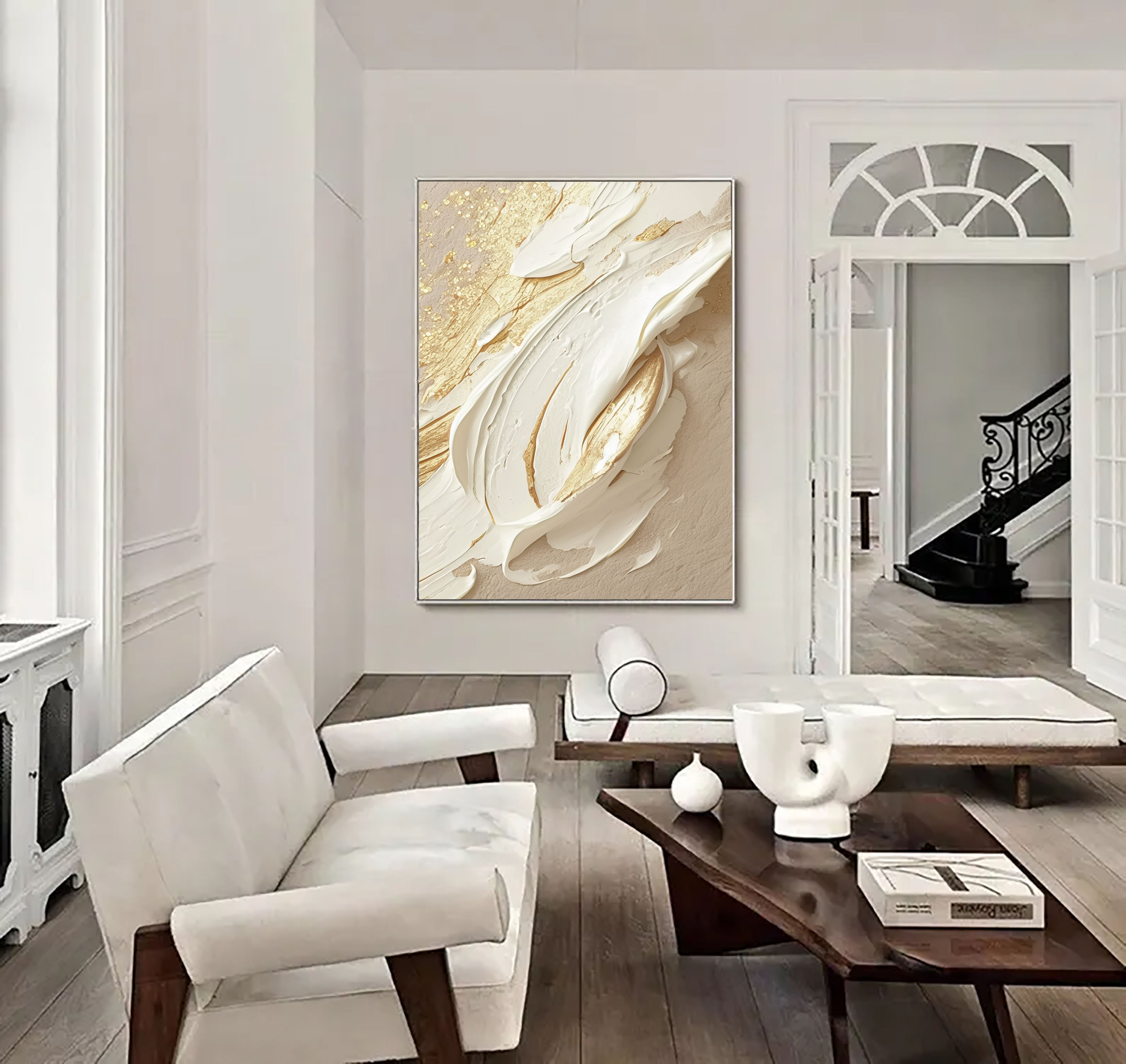 Aureate Impasto Swirl | Ivory Gleam