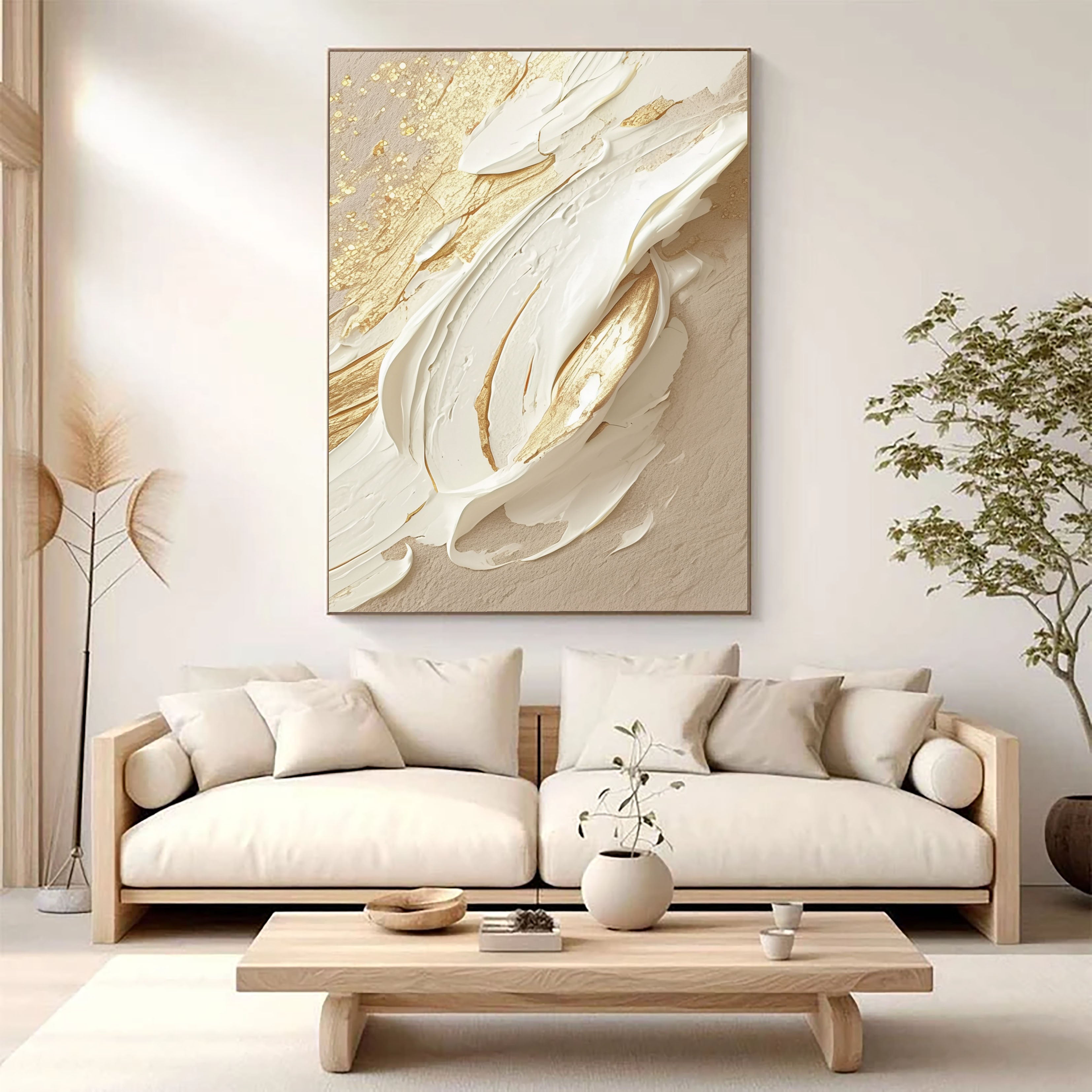 Aureate Impasto Swirl | Ivory Gleam