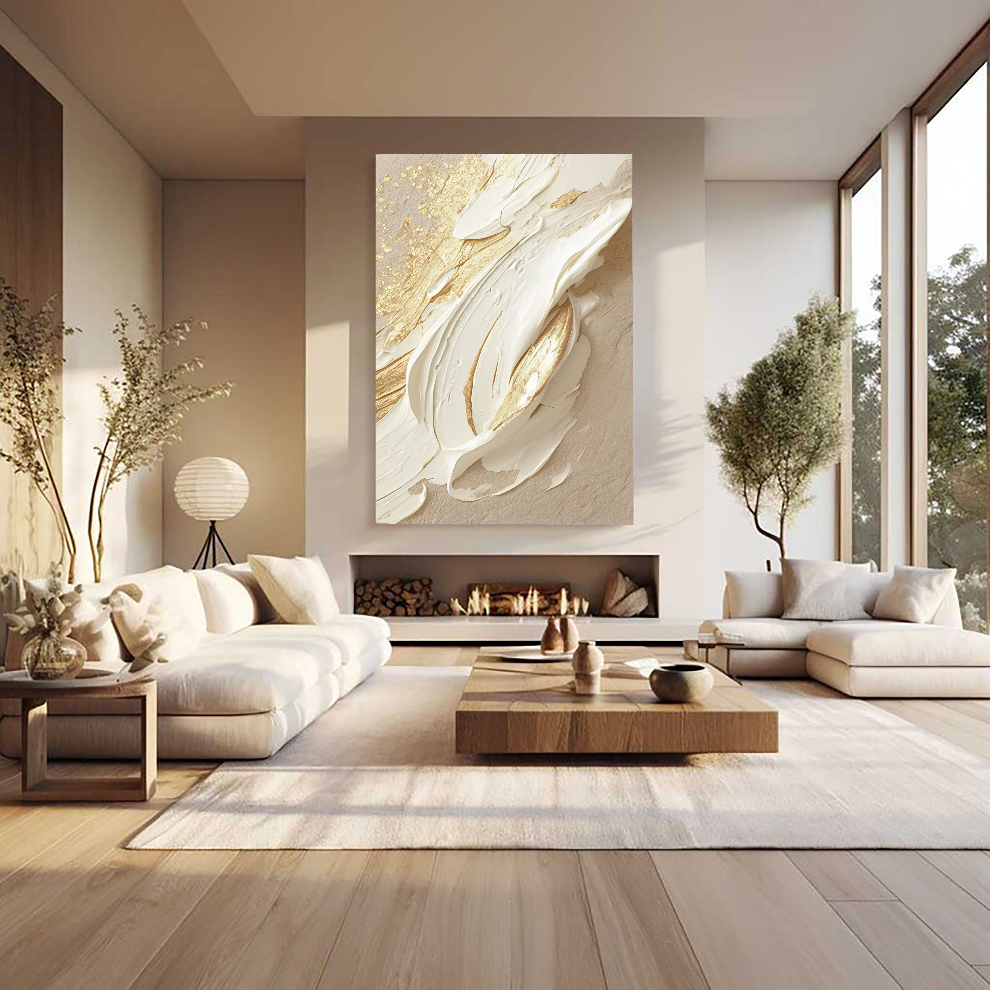 Aureate Impasto Swirl | Ivory Gleam