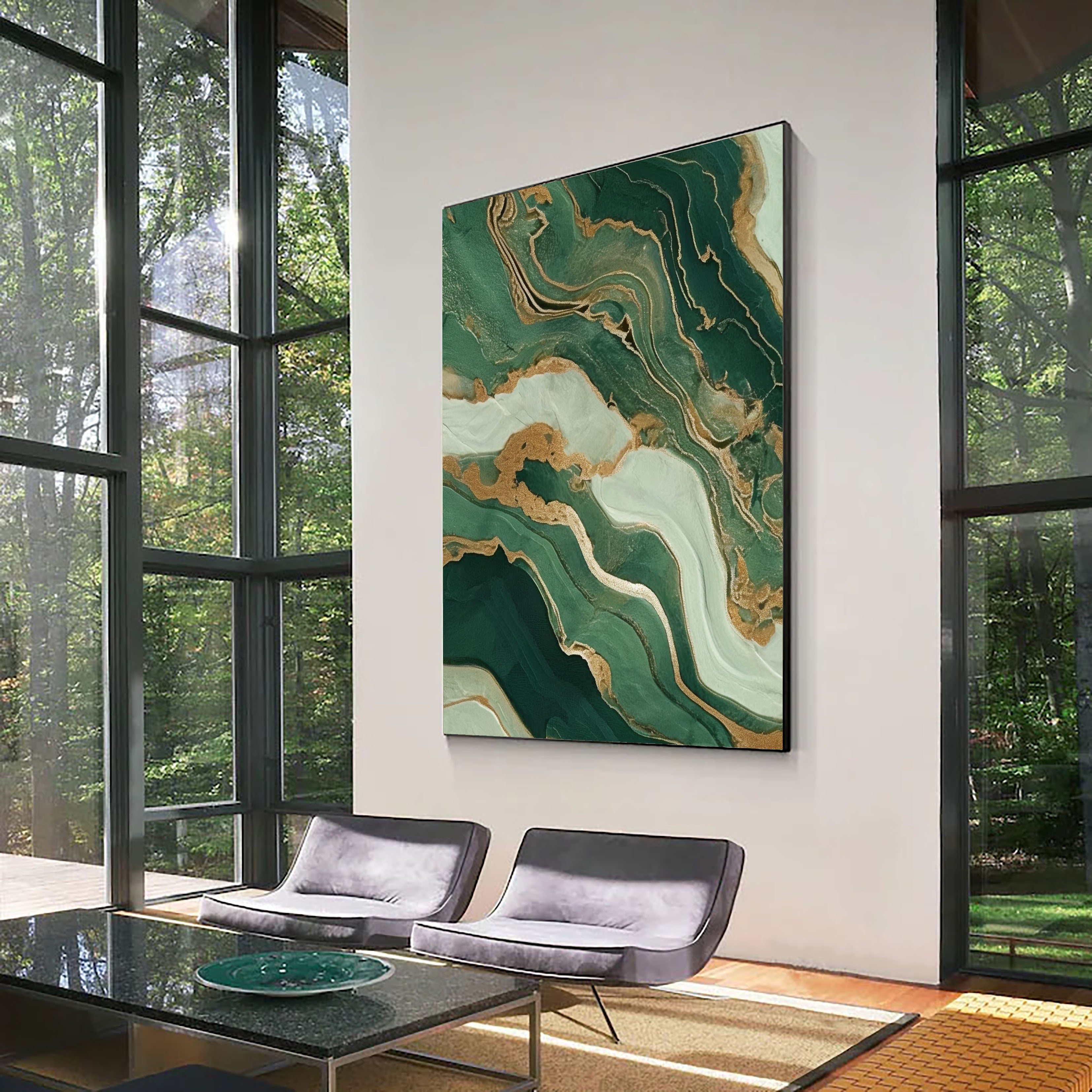 Textured Emerald Veins | Gold Streaks
