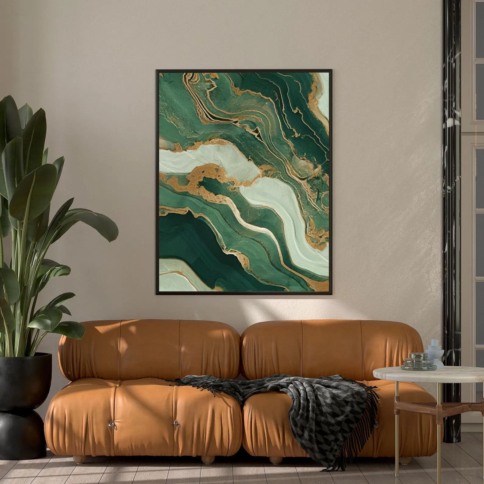 Textured Emerald Veins | Gold Streaks