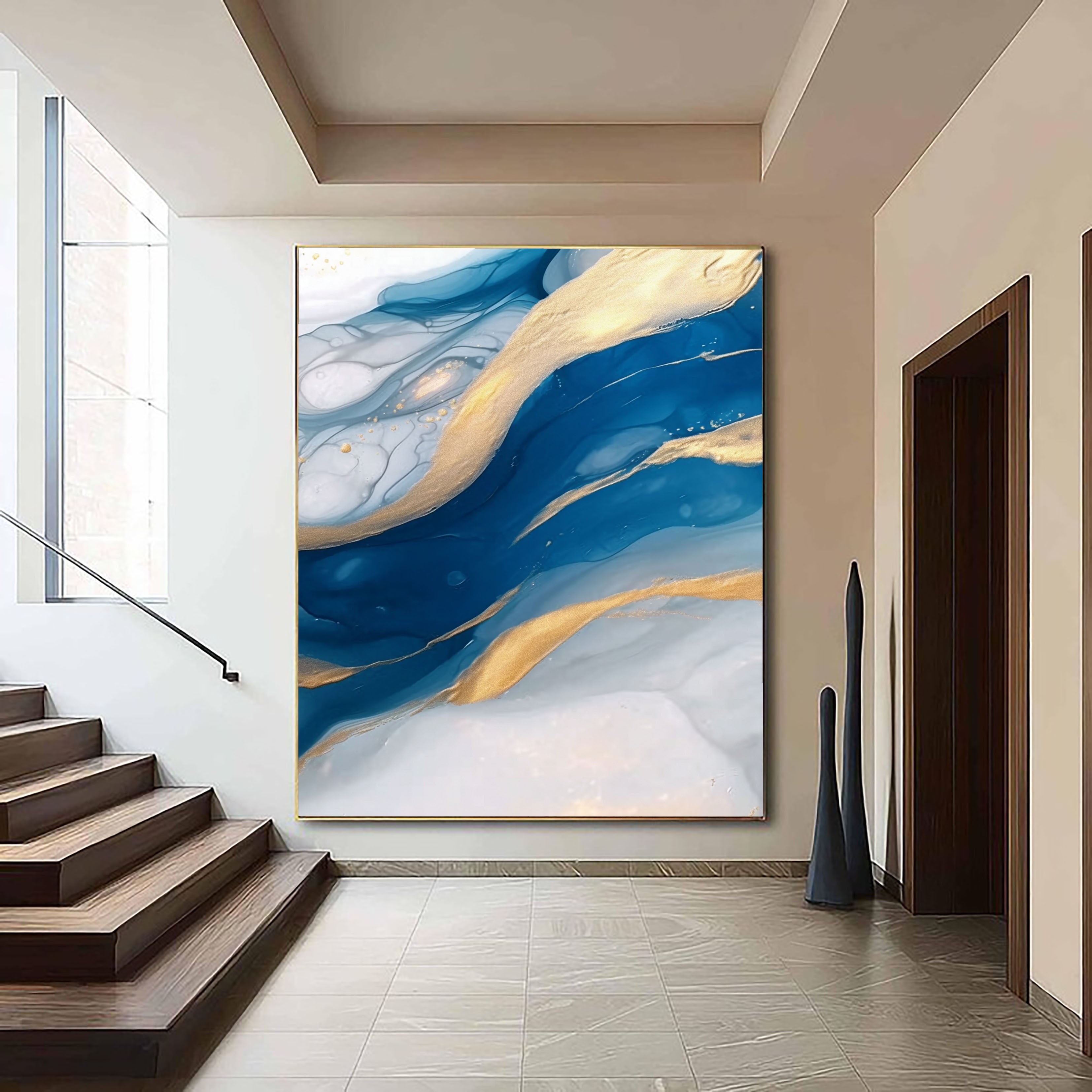 Textured Sapphire Flow | Gold Veins