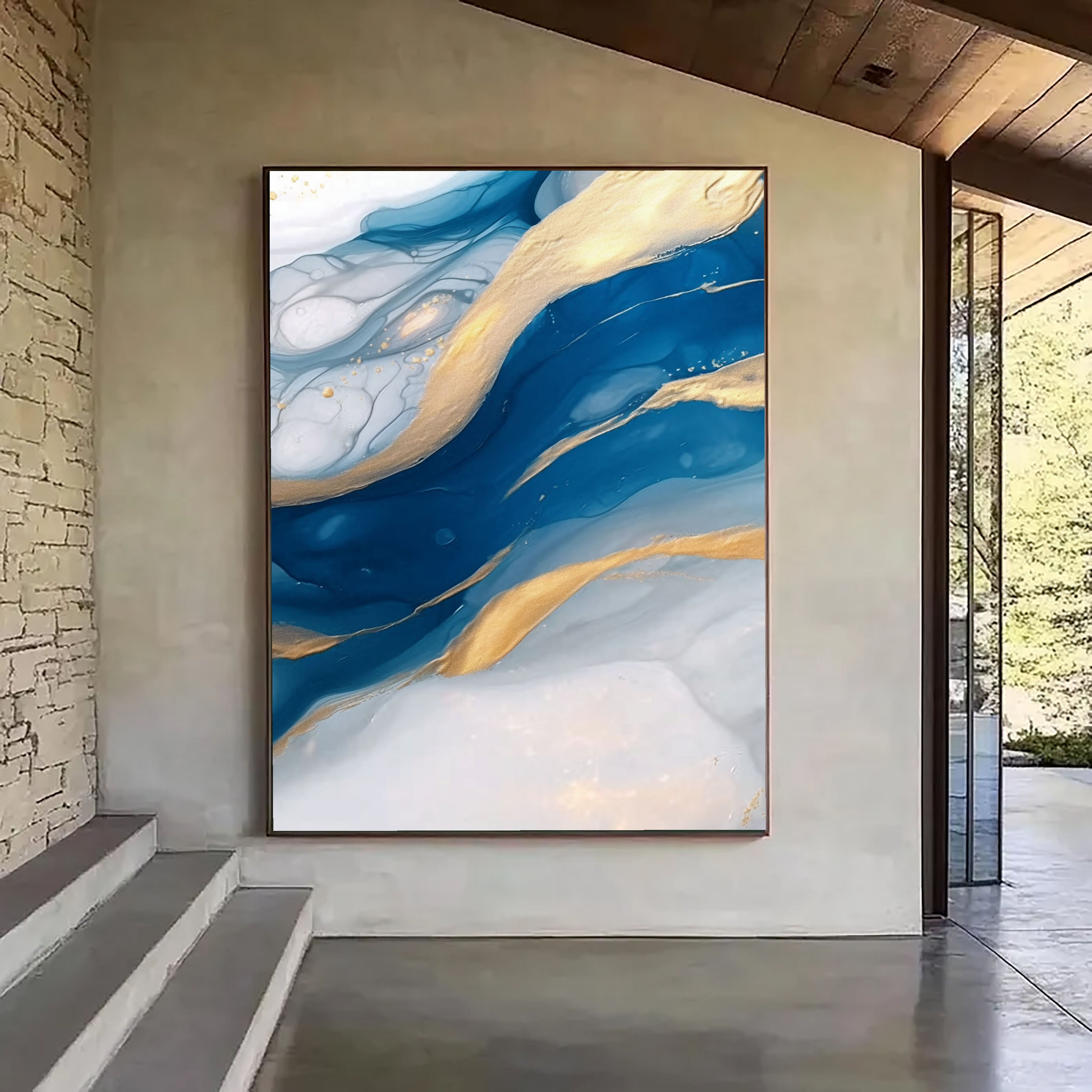 Textured Sapphire Flow | Gold Veins