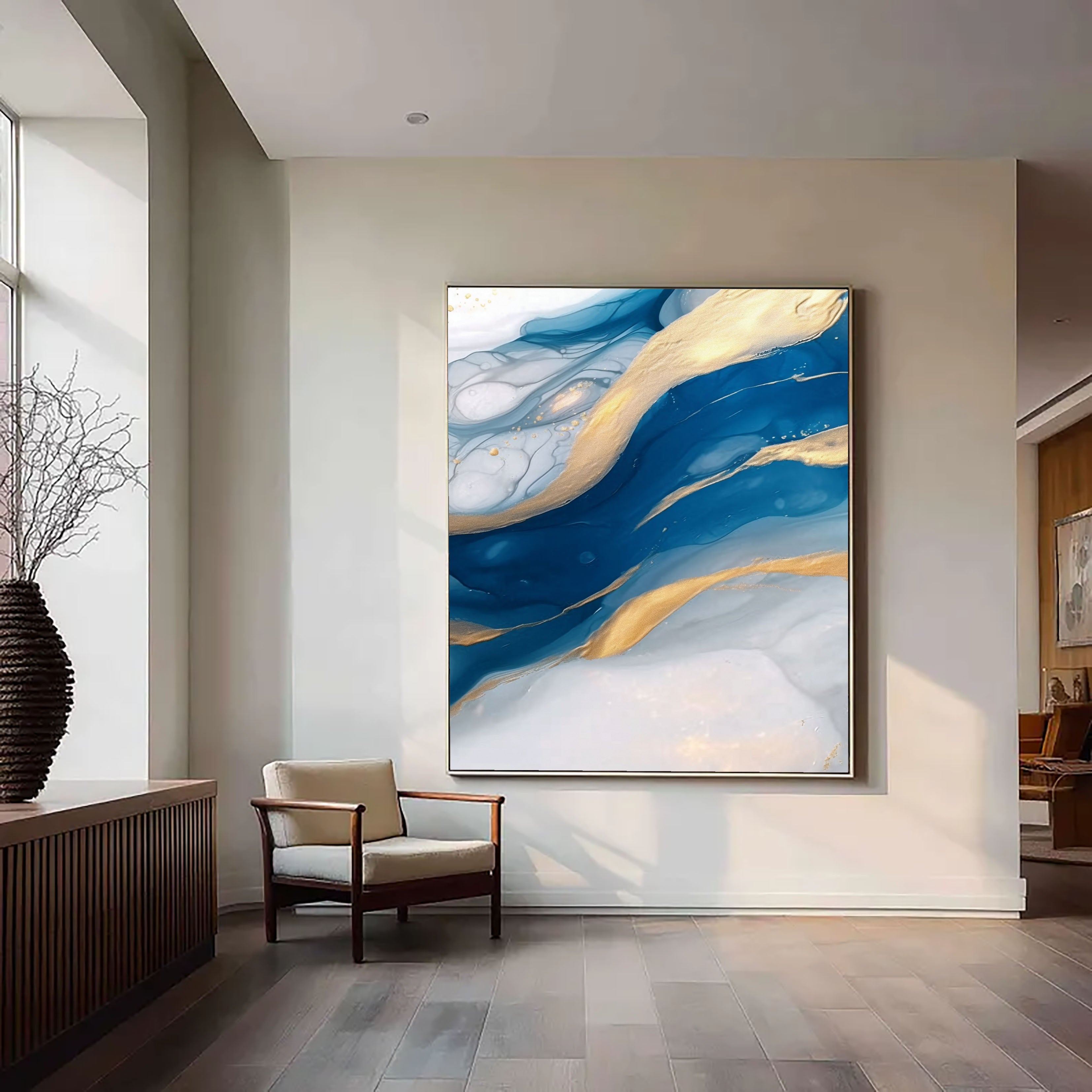 Textured Sapphire Flow | Gold Veins