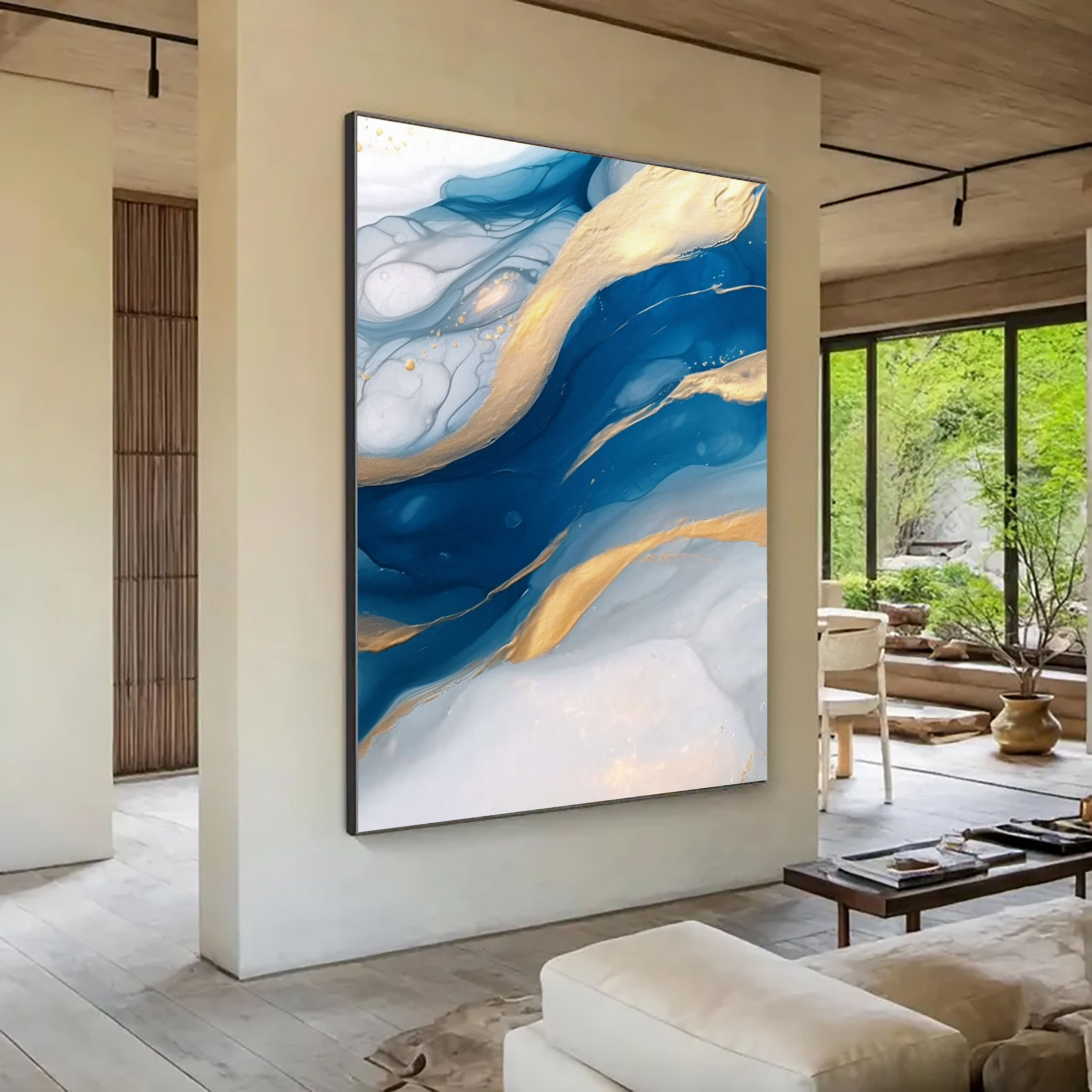 Textured Sapphire Flow | Gold Veins