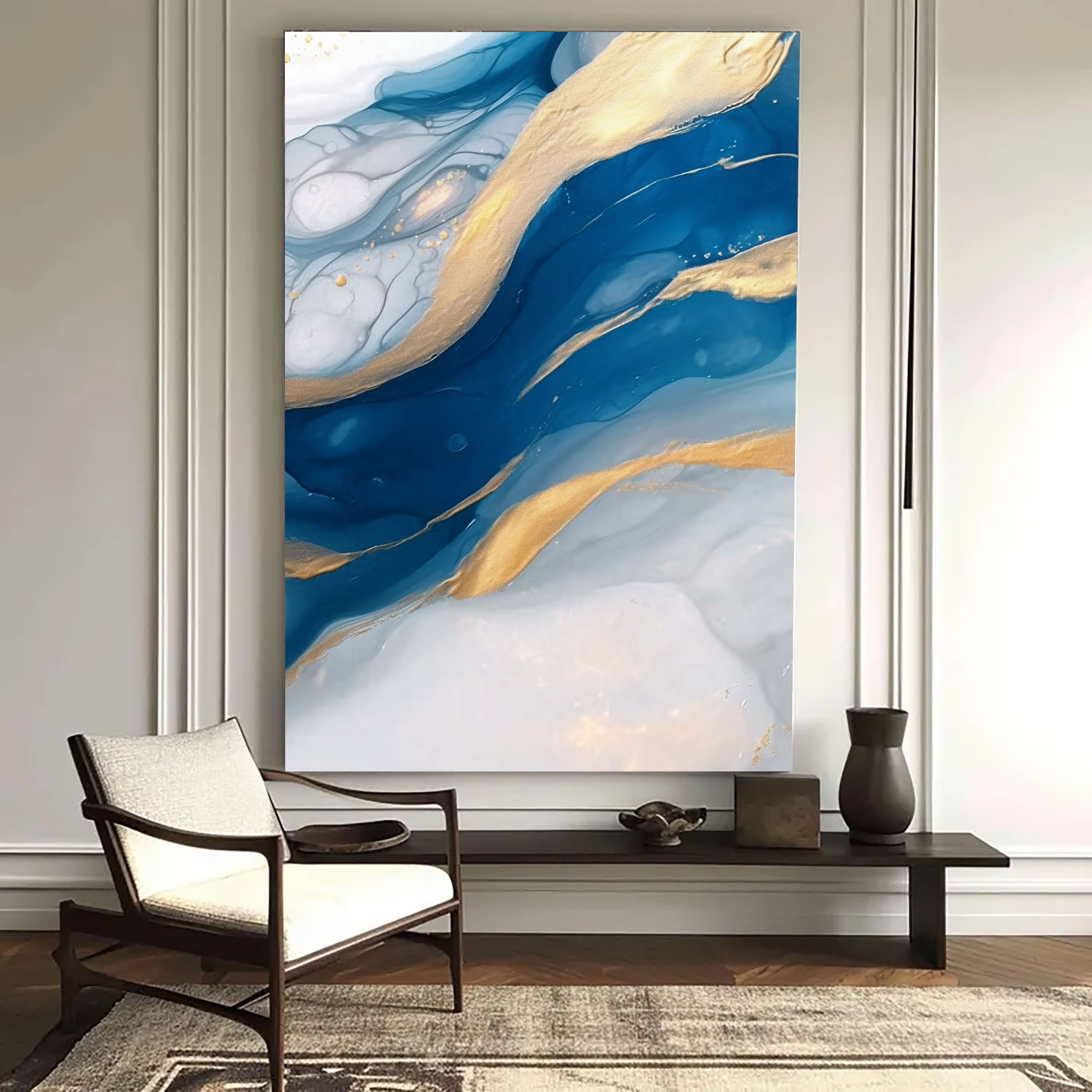 Textured Sapphire Flow | Gold Veins