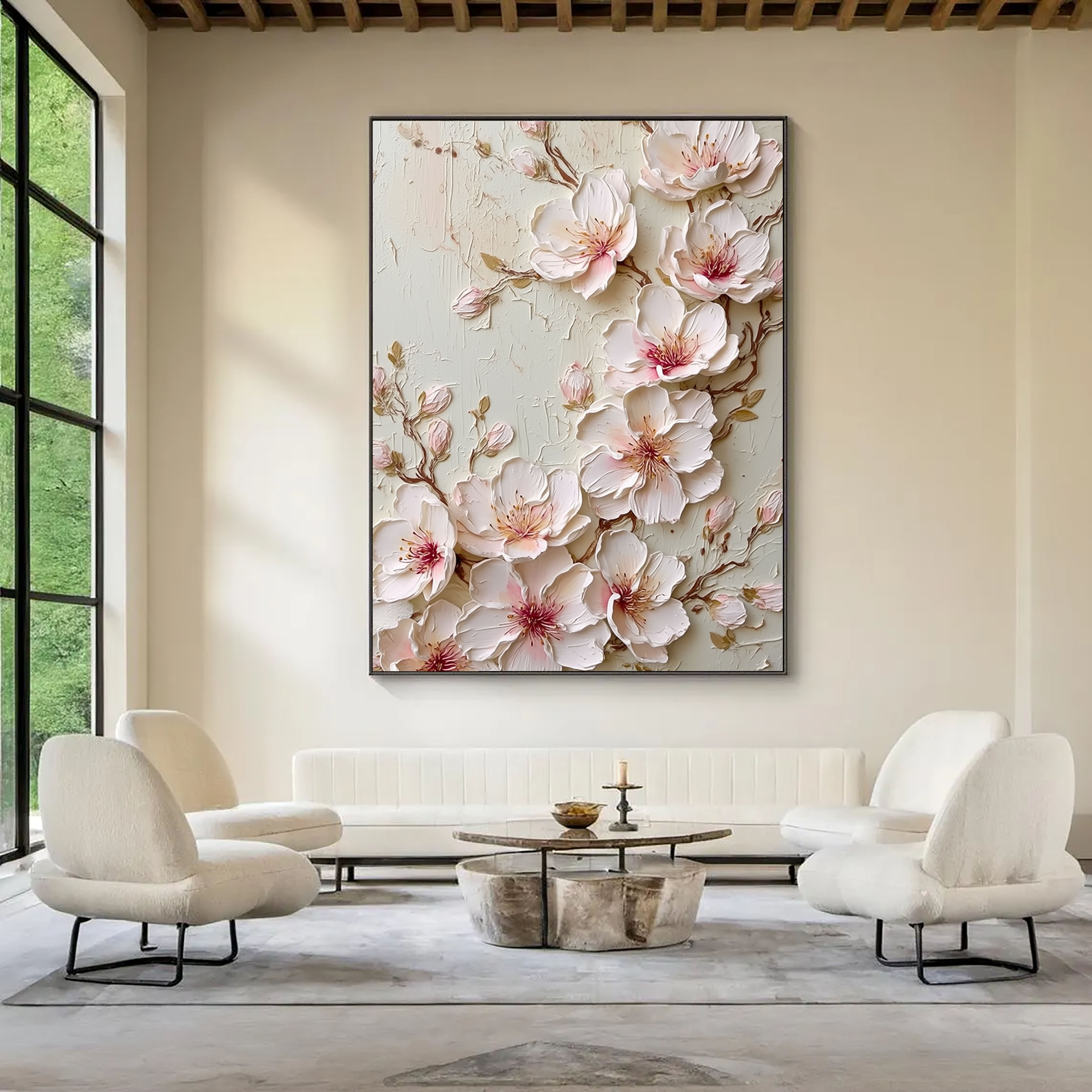 Textured Cherry Blossoms | Blush Cream