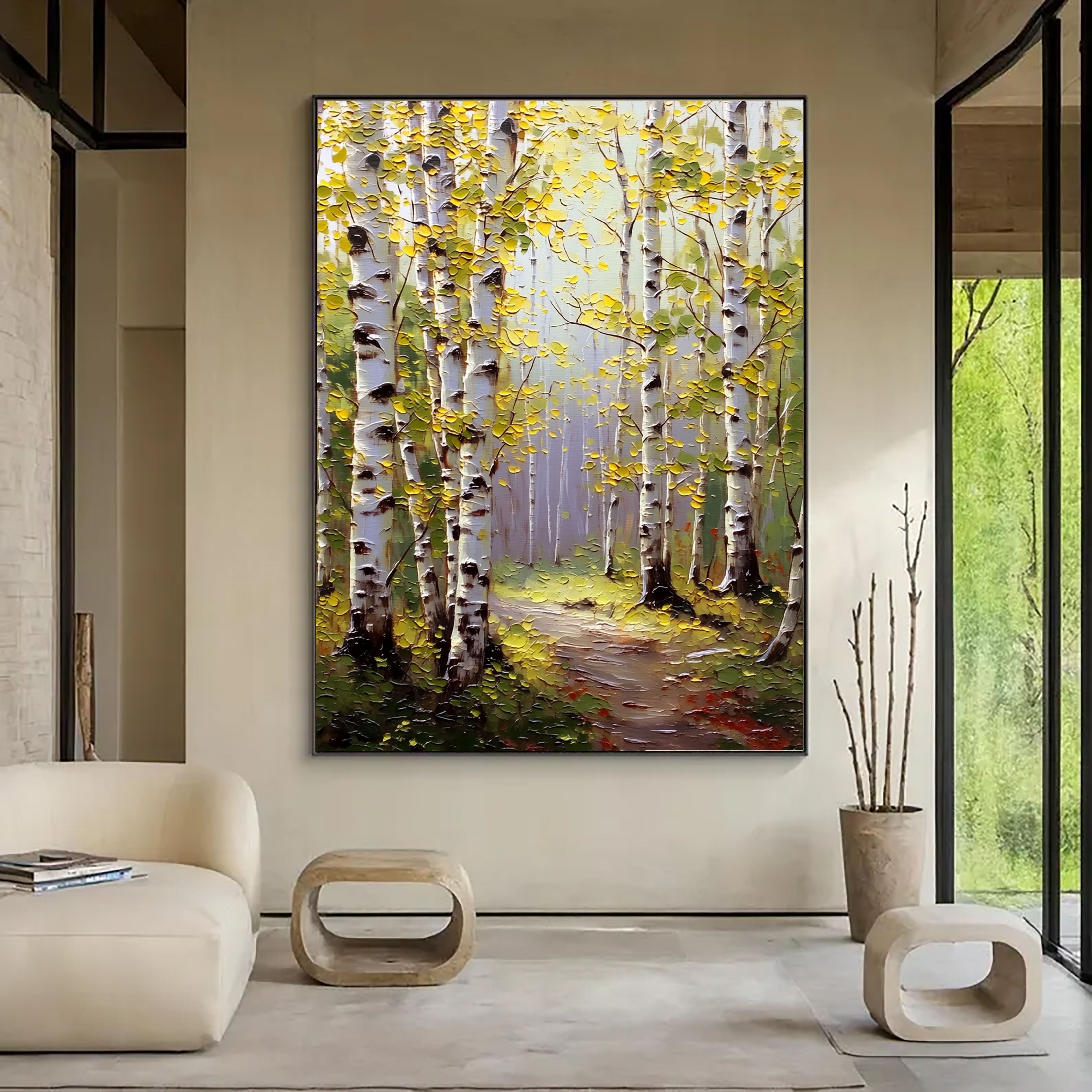 Strukturierter Birkenwald | Weiß Gelb