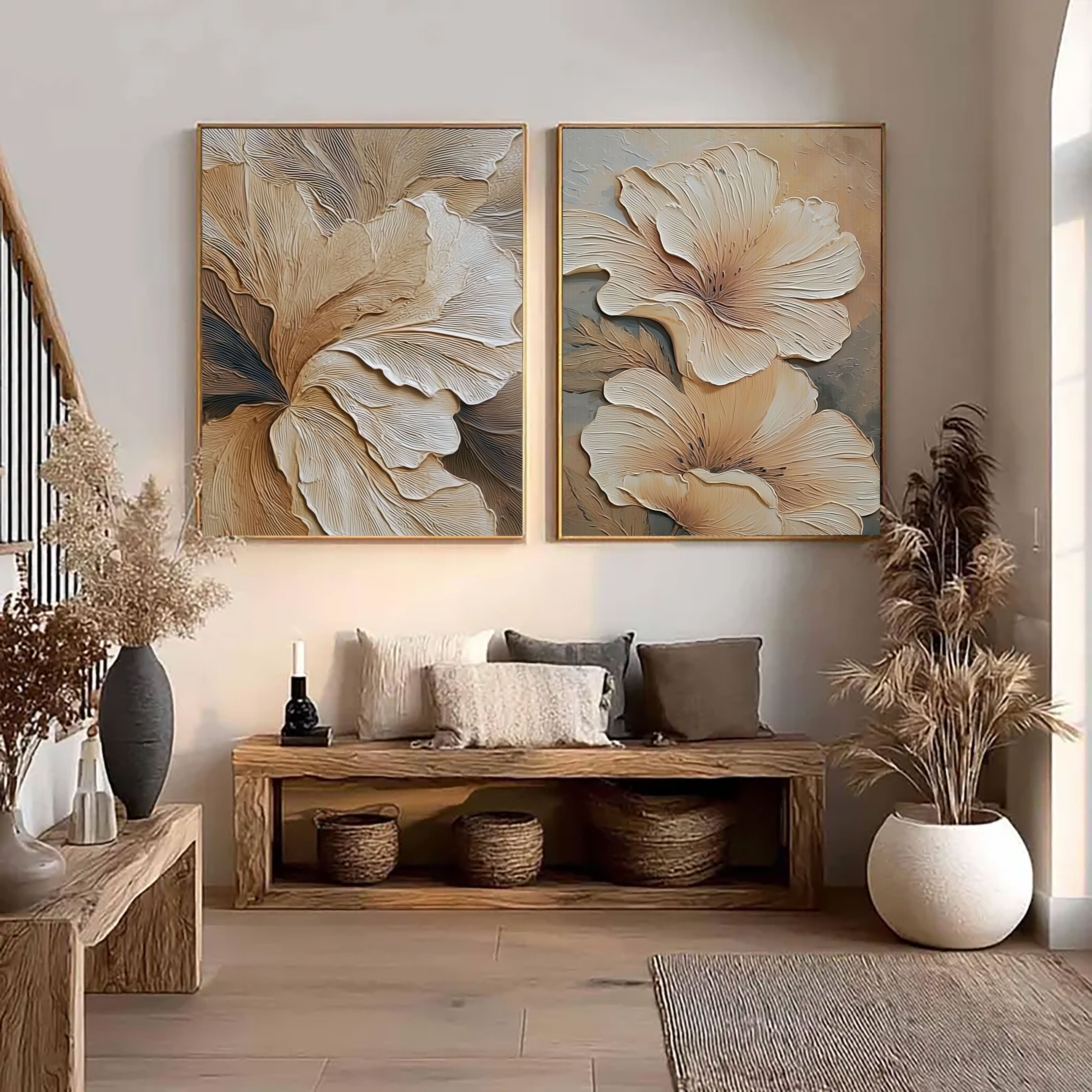 Textured Floral Elegance | Beige Bloom