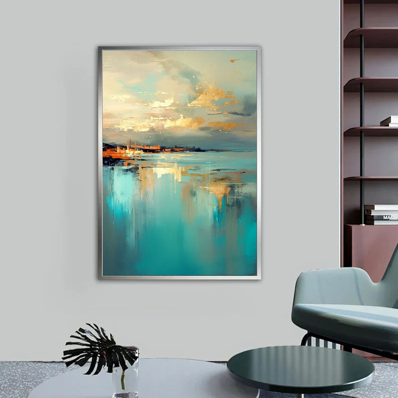 Textured Coastal Reflections | Teal Gold