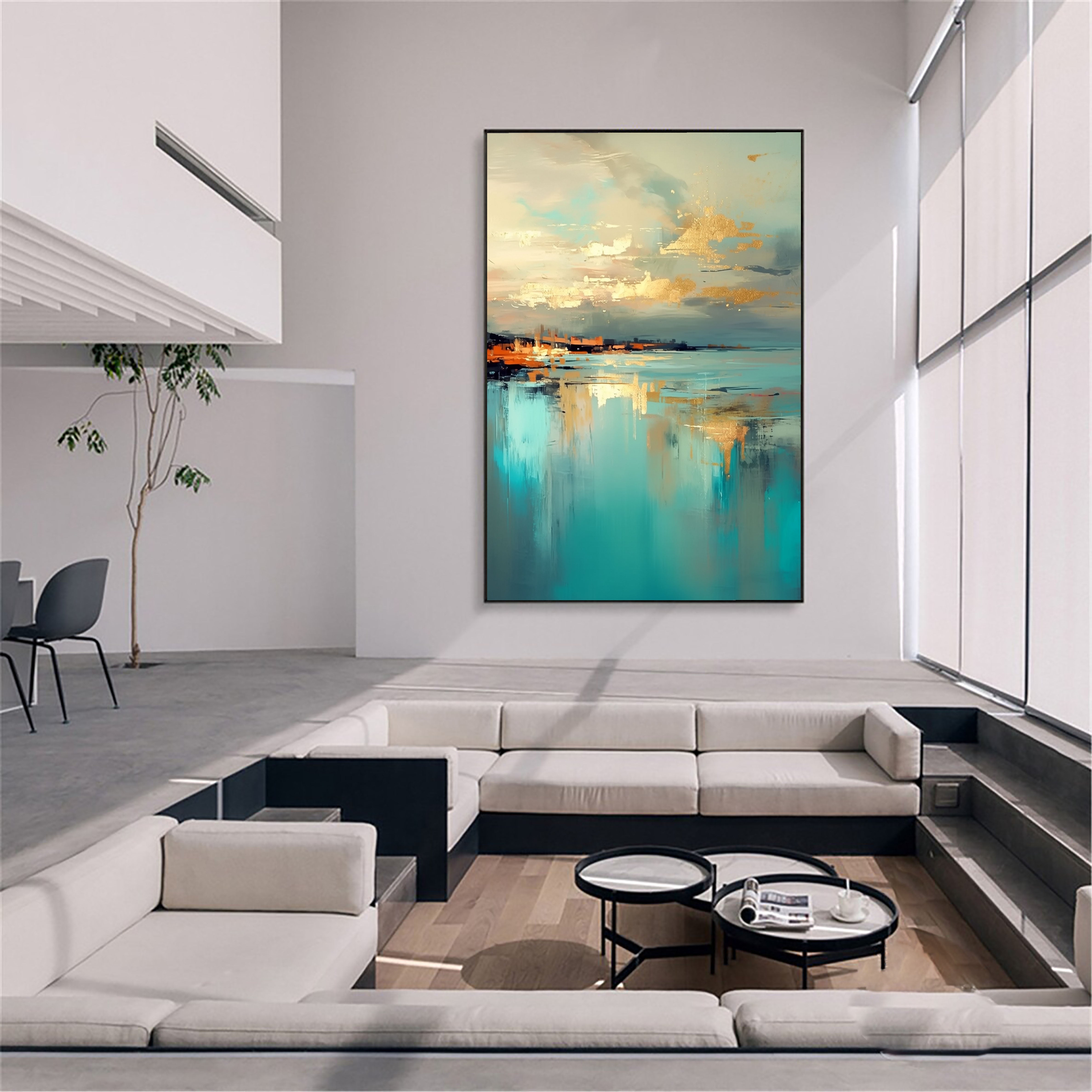 Textured Coastal Reflections | Teal Gold