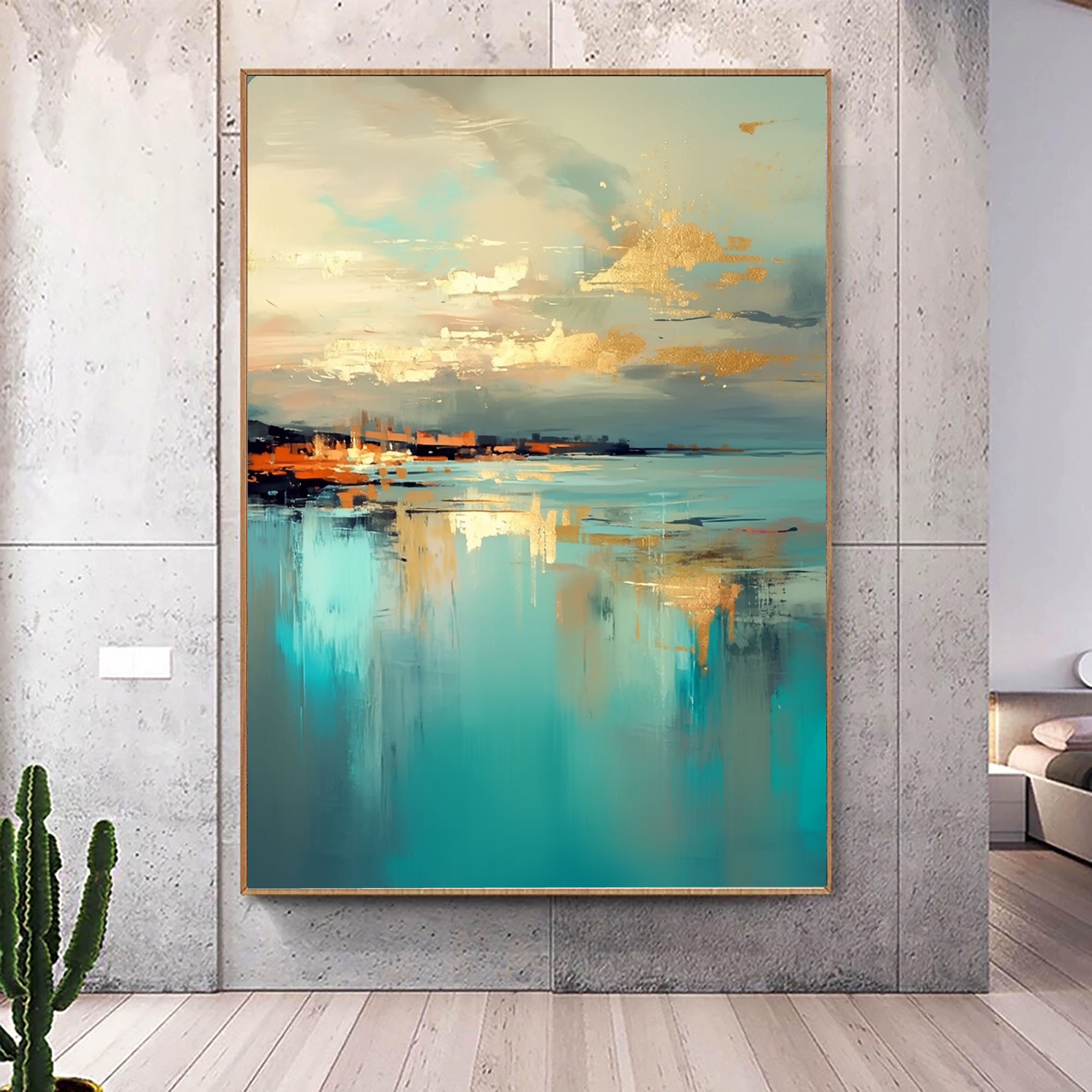 Textured Coastal Reflections | Teal Gold