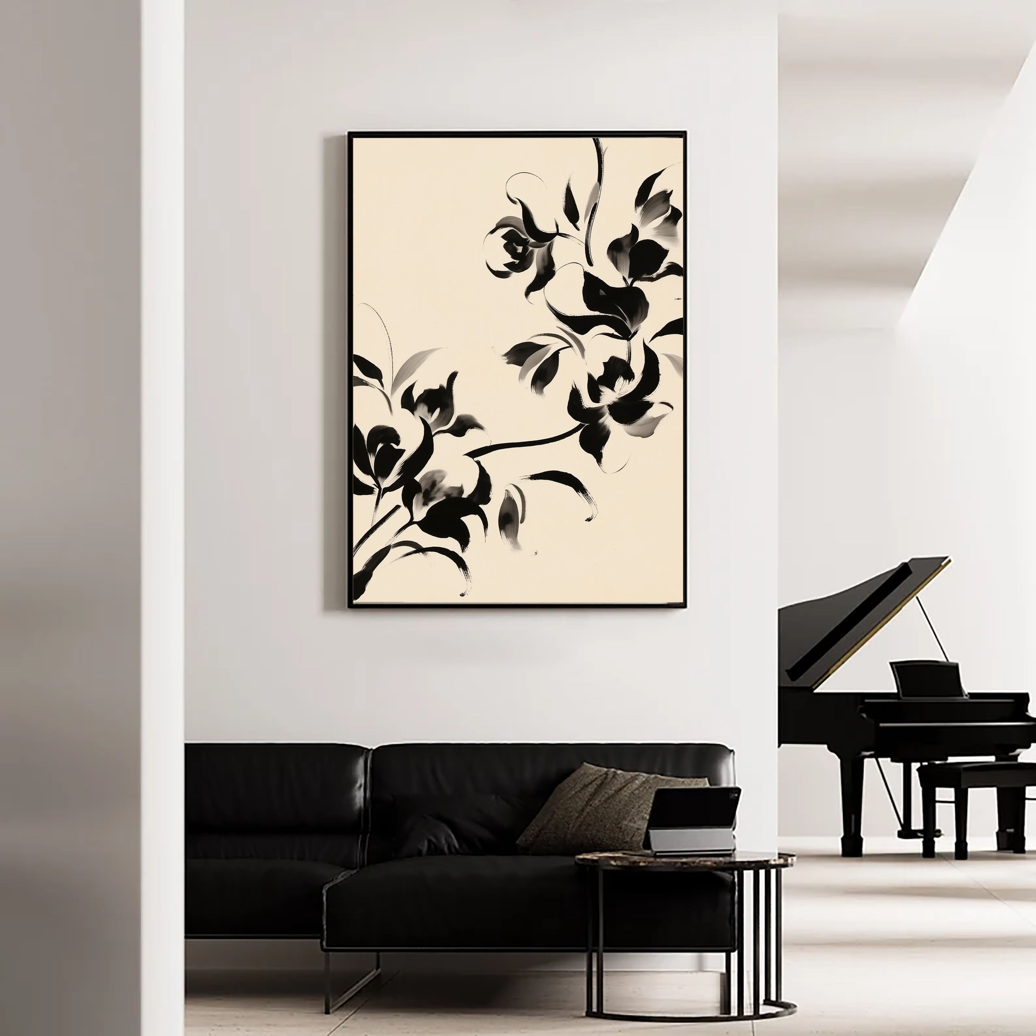 Textured Ink Wash Florals | Black Cream